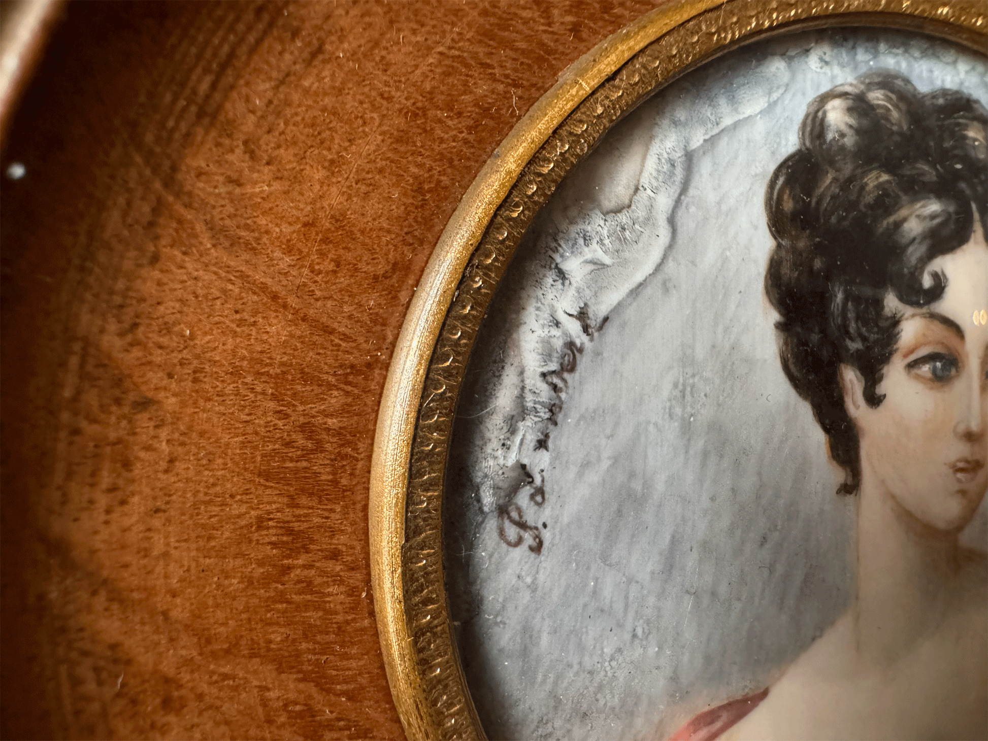 antique french signed framed miniature portrait painting lady 