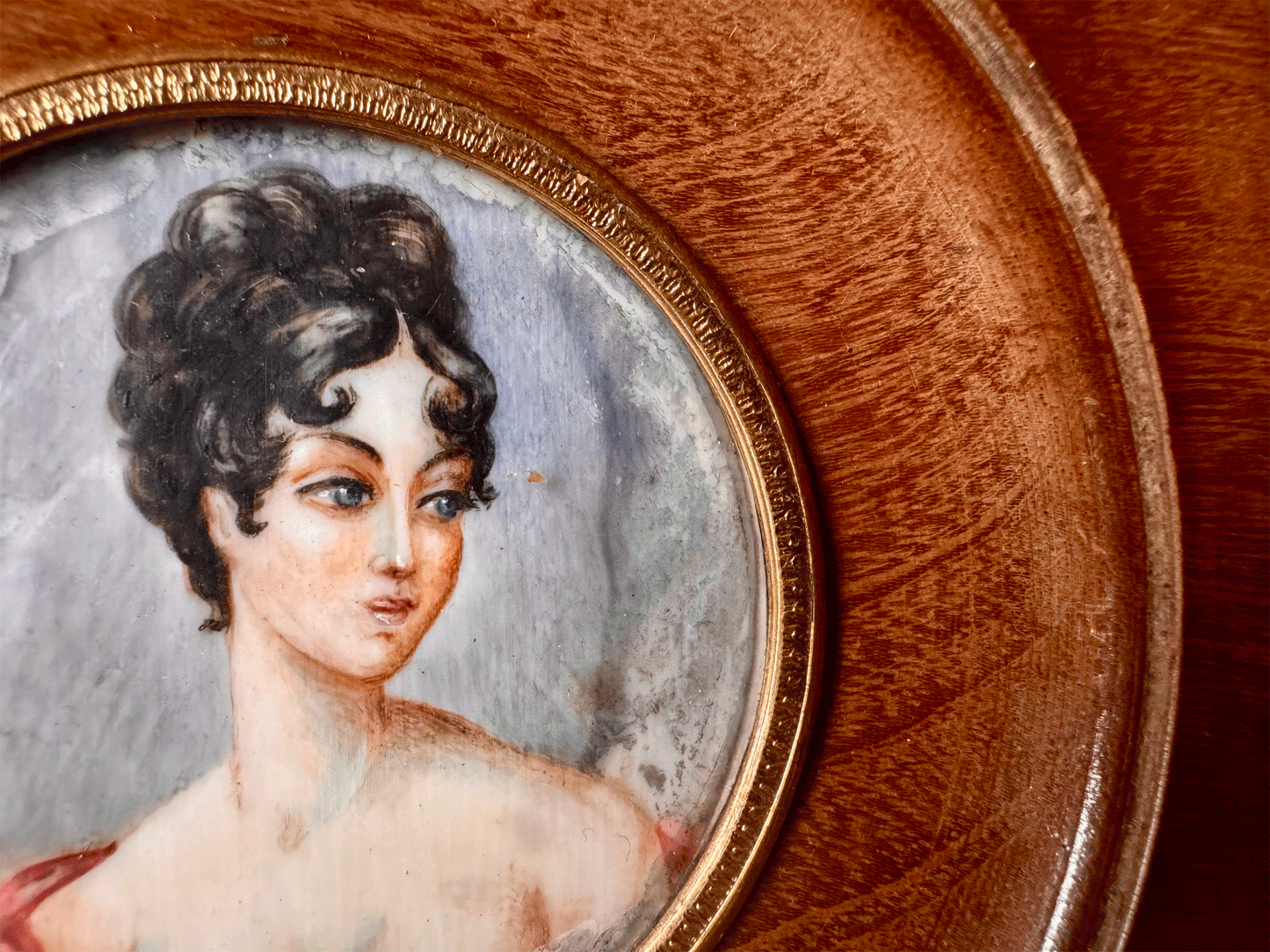 antique french signed framed miniature portrait painting lady 