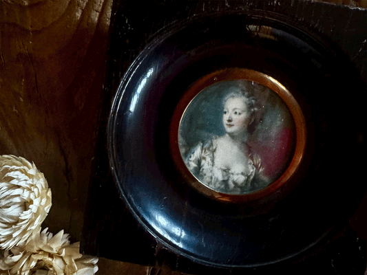 antique french framed miniature painting picture regency lady woman portrait