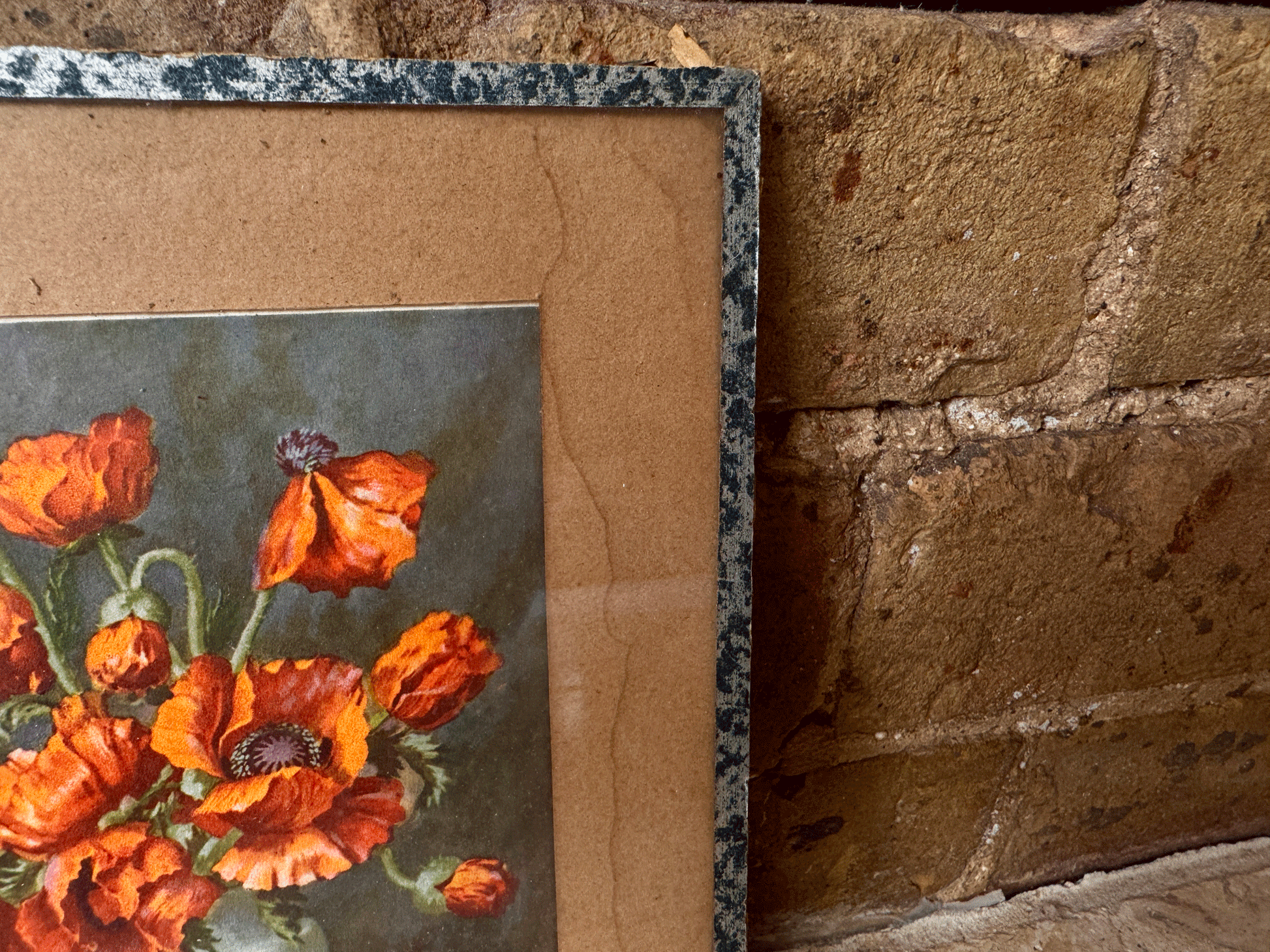 antique framed french postcard orange poppies still life art nh berger