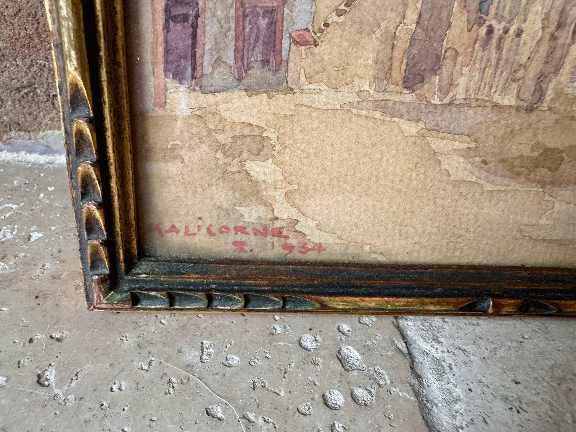 antique french signed framed watercolour painting 1934 malicorne loire valley country village scene