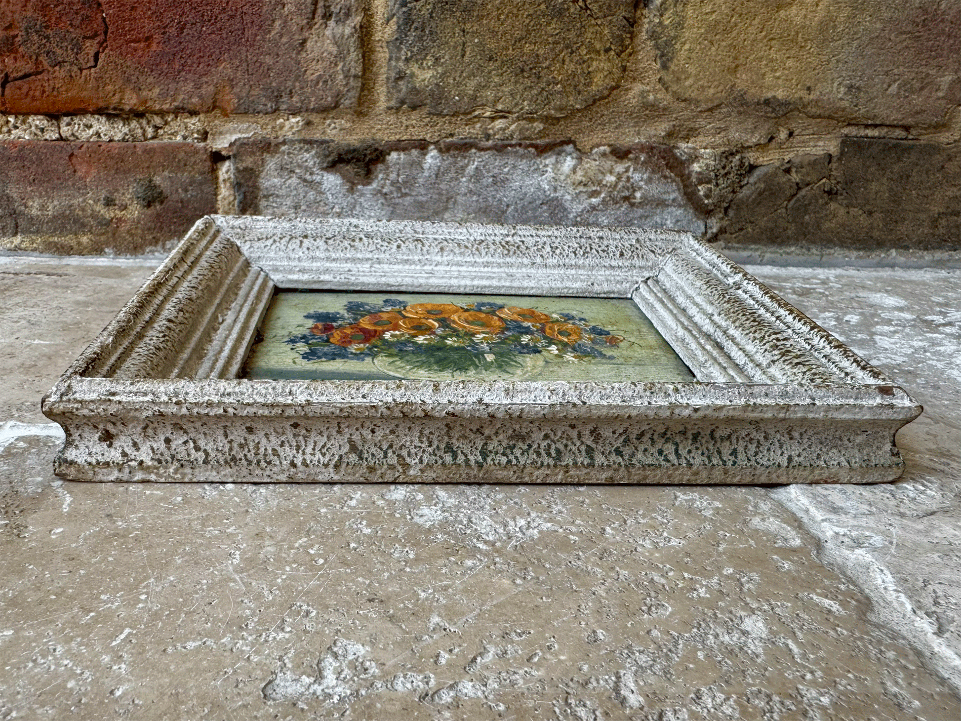 small antique french signed framed oil board florals floral composition