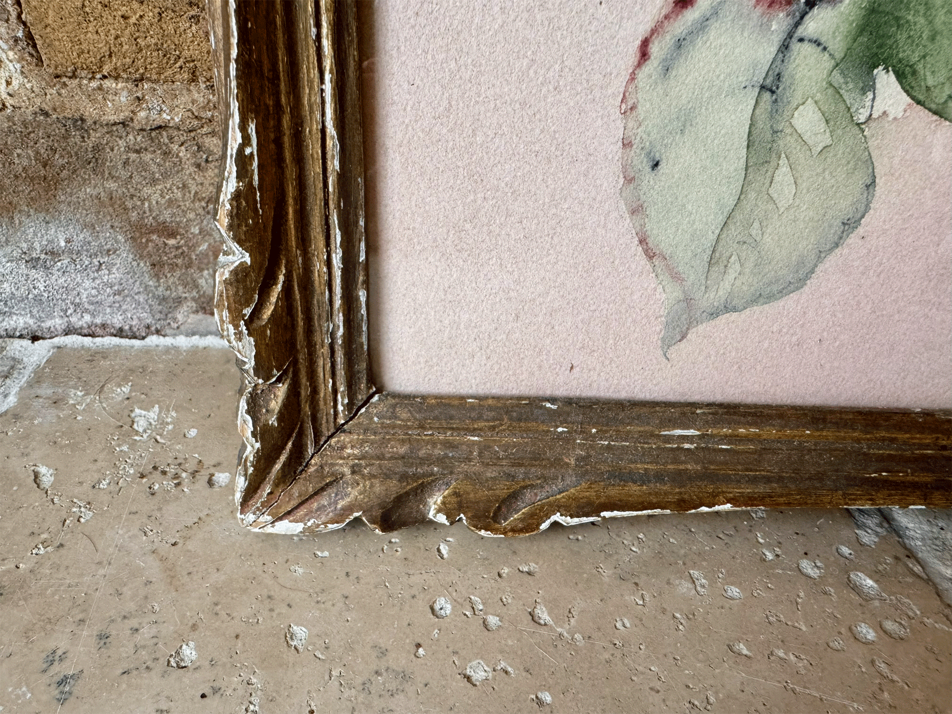 antique vintage french framed signed rauett pink rose watercolour painting artwork