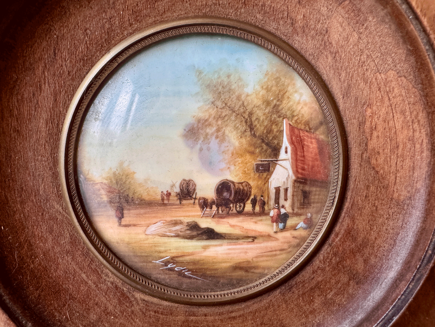 antique french signed framed fine art watercolour painting roadside inn