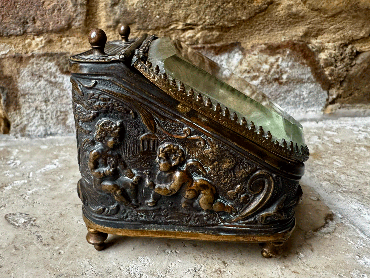 rare antique french 19th century 1800s pocket watch display case bevelled glass cherubs hook pink silk cushion