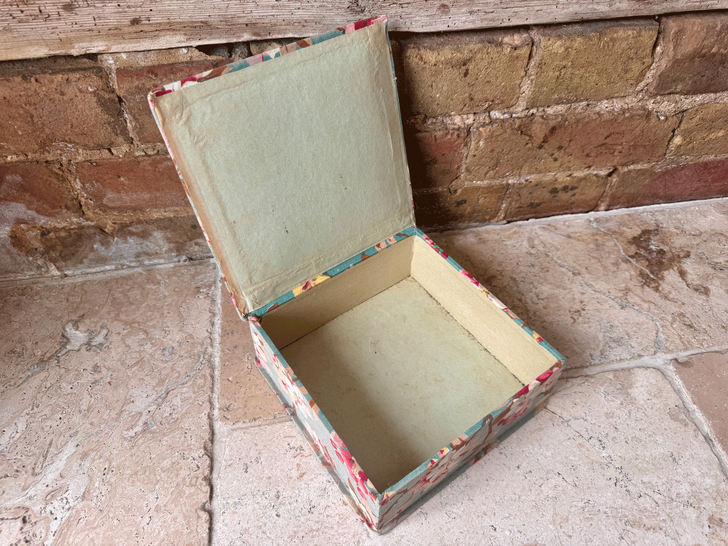 antique french boudoir box galerie lafayette paris duck egg pink floral fabric haberdashery sewing storage