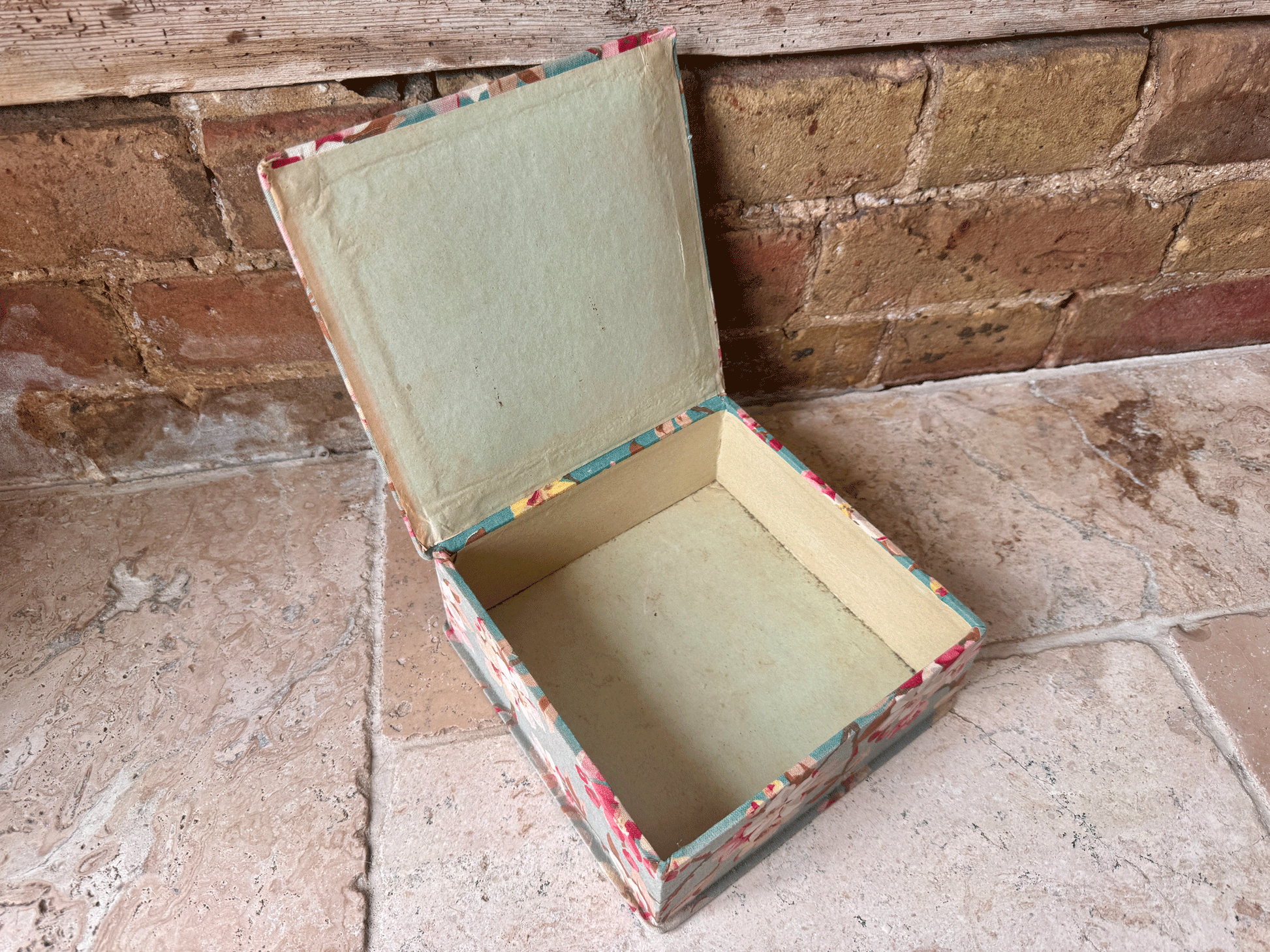 antique french boudoir box galerie lafayette paris duck egg pink floral fabric haberdashery sewing storage