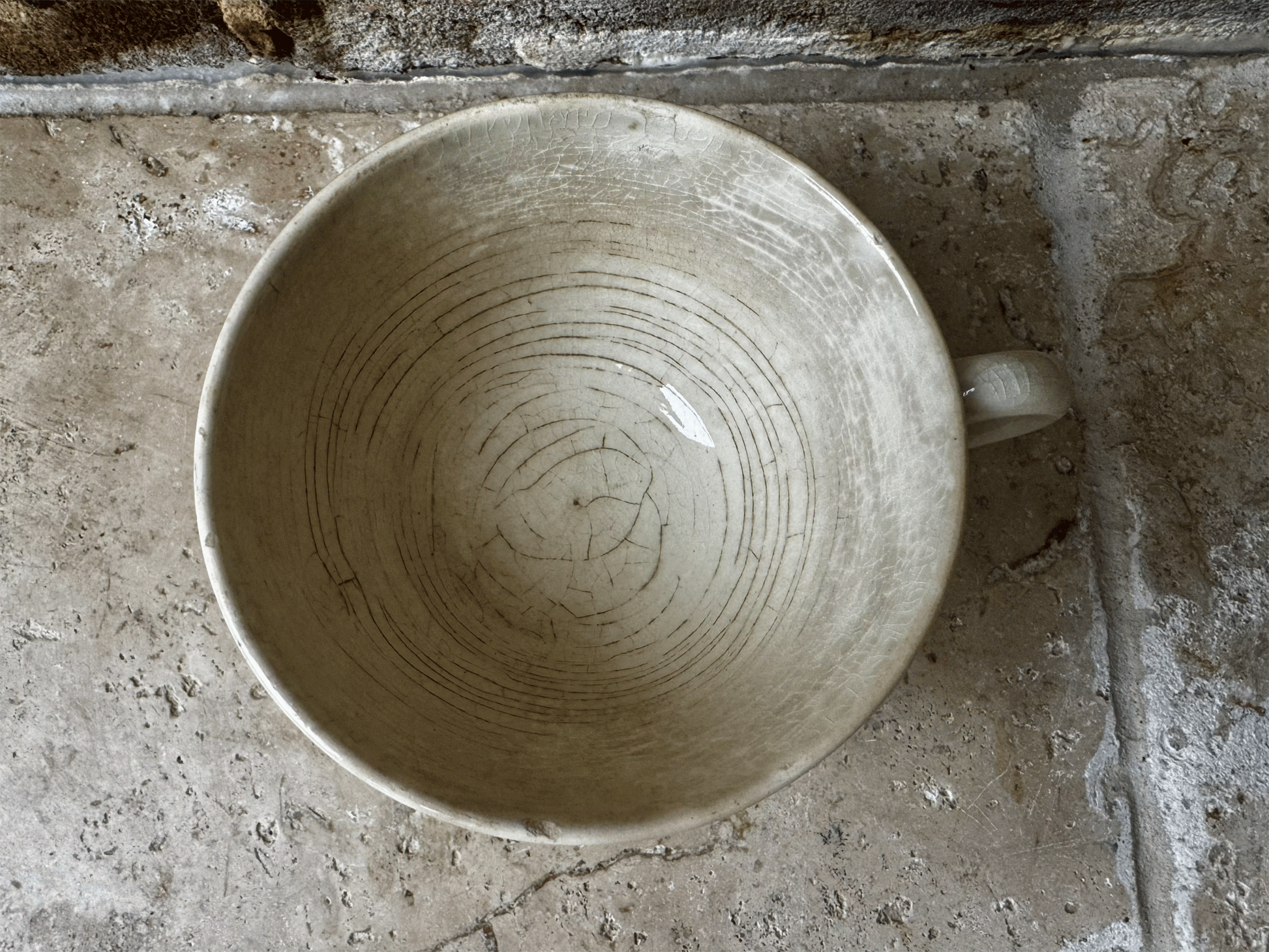 antique french rustic buttery crazed aged blue transferware coffee cup cafe au lait gien terre de fer ironstone