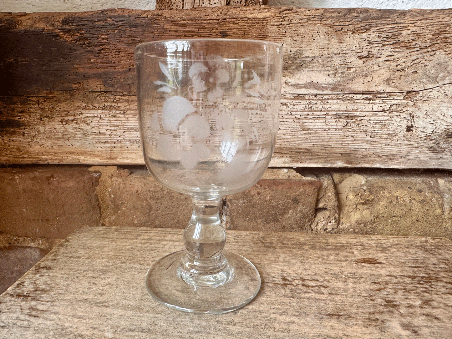 antique french etched souvenir glass rummer etched floral decoration