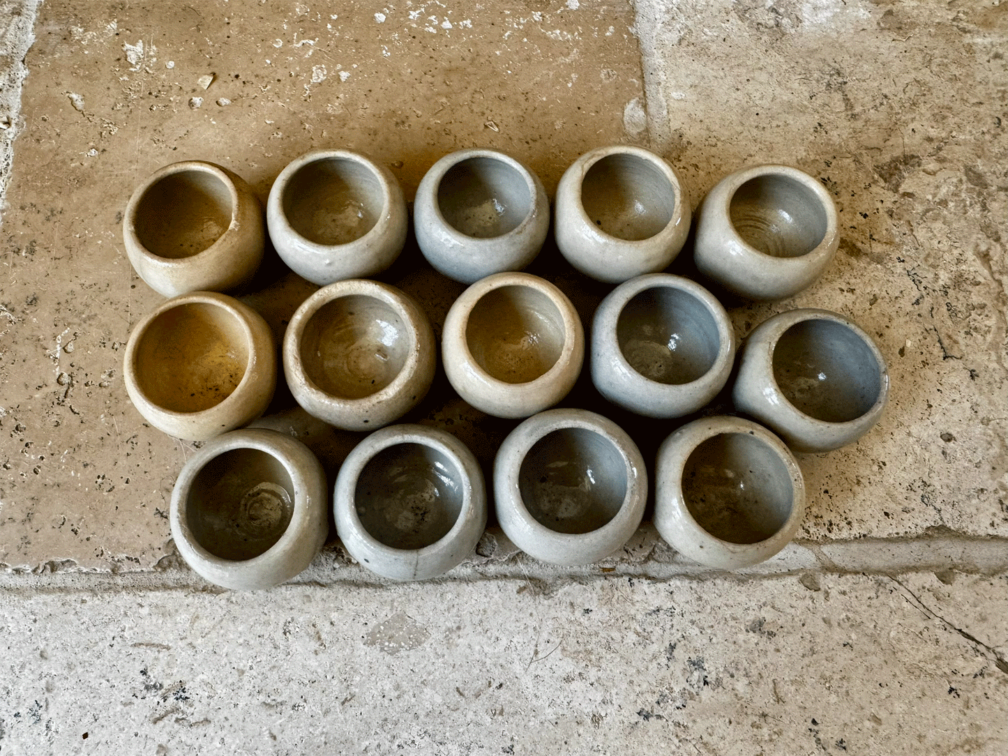 antique french rustic glazed grey cream stoneware escargot pot
