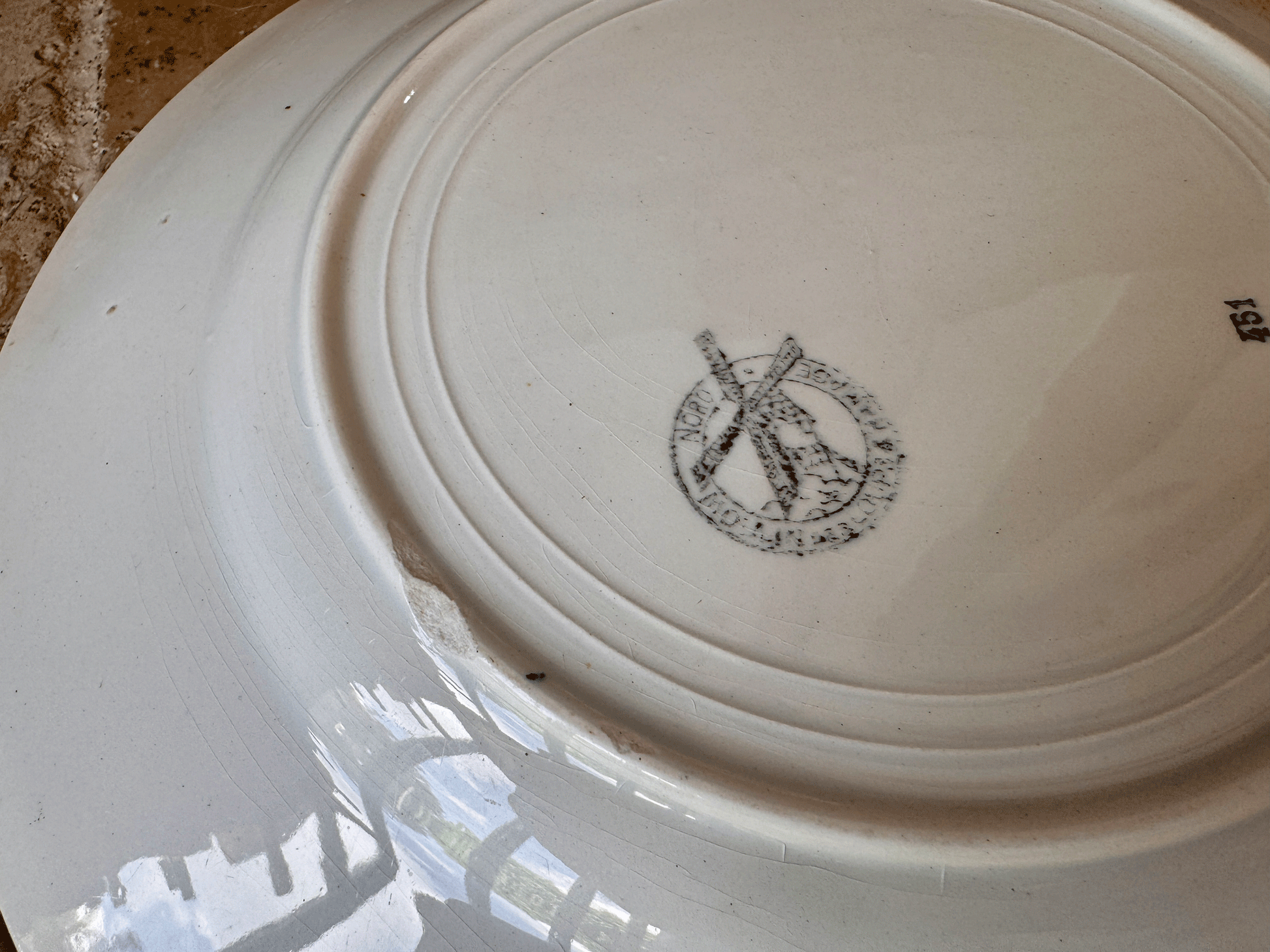 antique french green transferware ironstone terre de fer plate assiette moulin des loups hamage