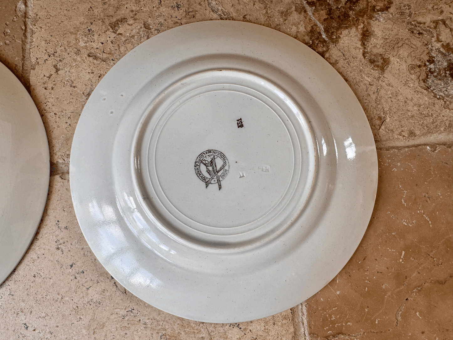 antique french green transferware ironstone terre de fer plate assiette moulin des loups hamage