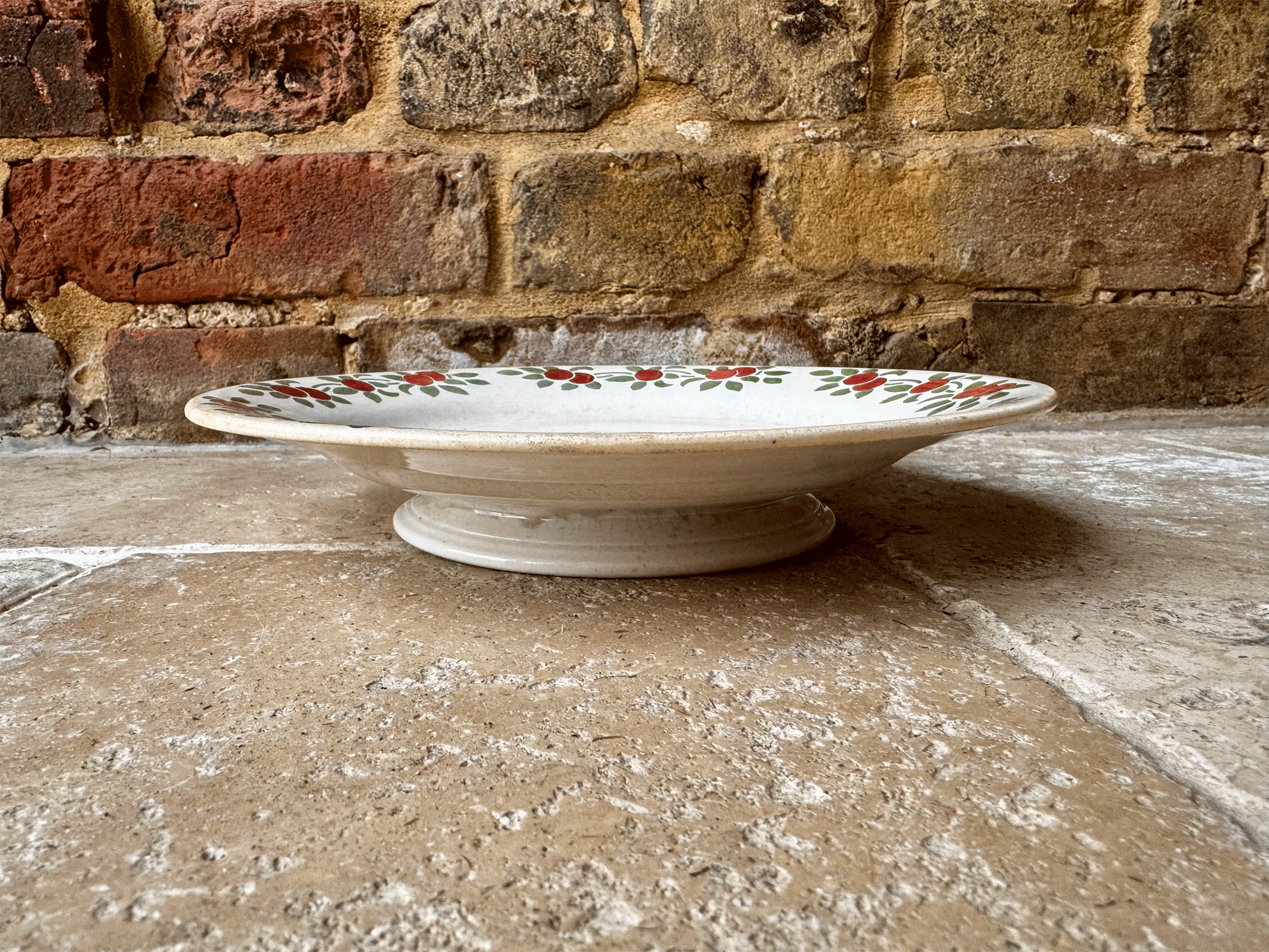 antique french christmas themed holly berries raised footed compote dish compotier hand painted white ironstone