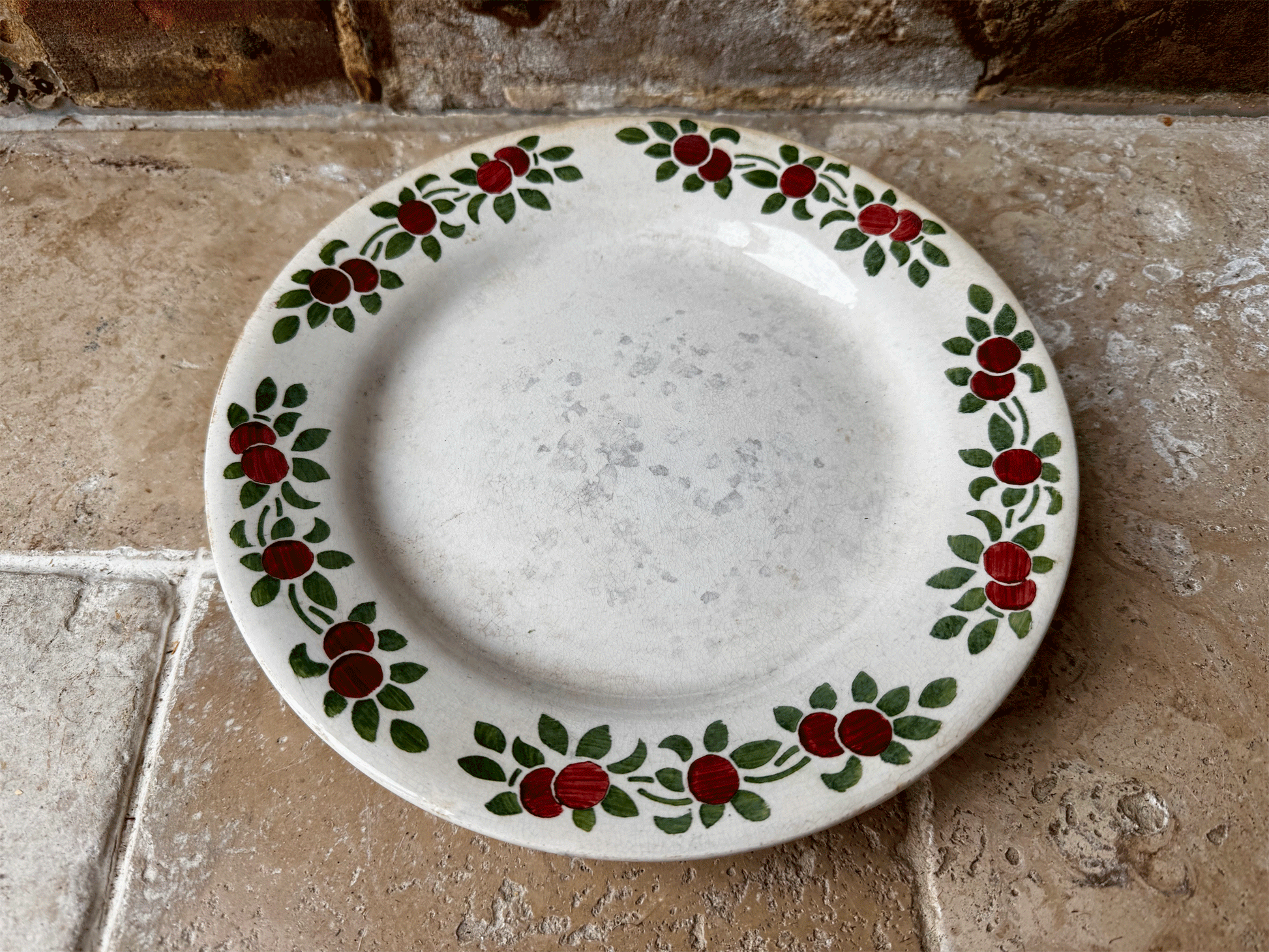 antique french christmas themed holly berries raised footed compote dish compotier hand painted white ironstone