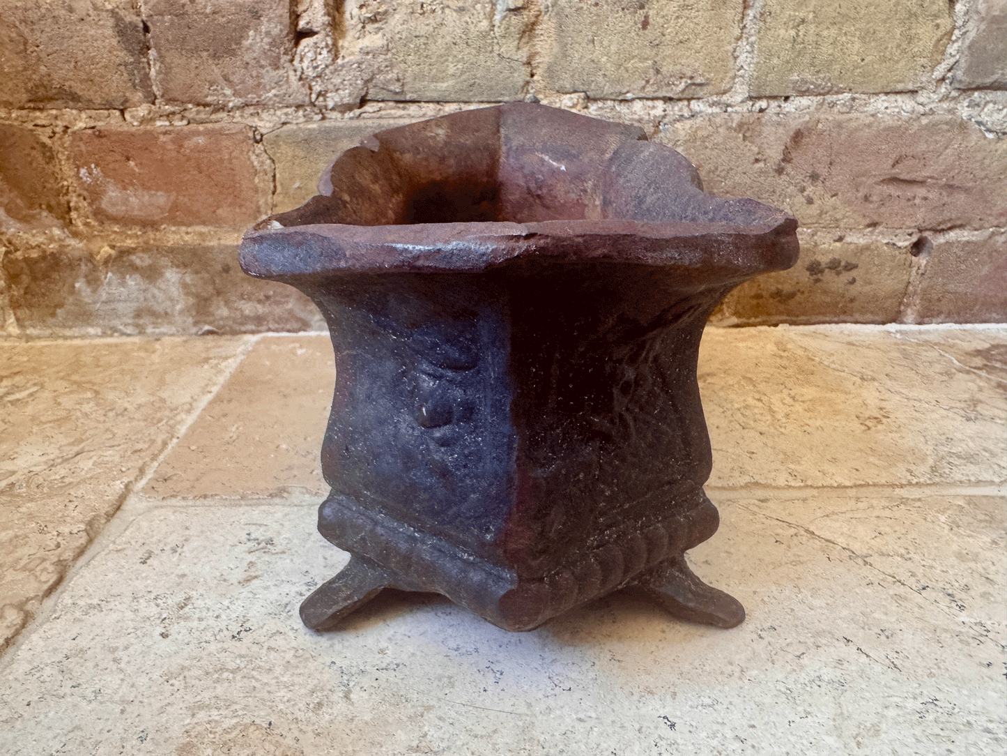 antique french heavy lead cast iron garden planter jardiniere decorative garland rosettes windowsill