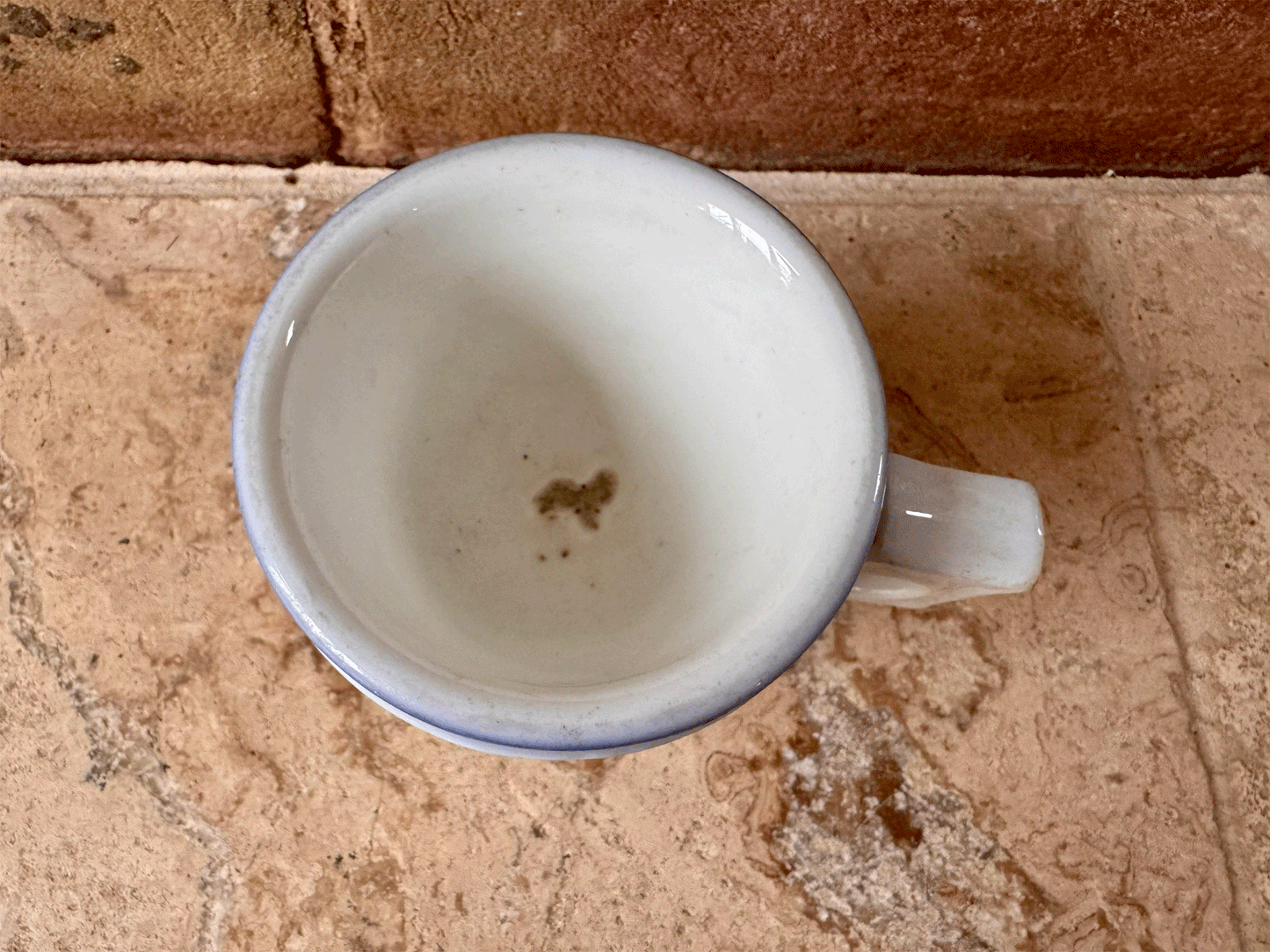 antique french 19th century rare heavyset ironstone terre de fer brulot mug blue white coffee cup