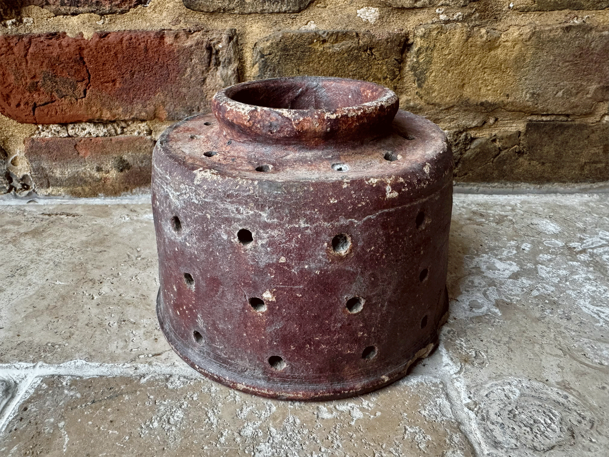 huge large stoneware earthenware pierced faisselle cheese mould decorative