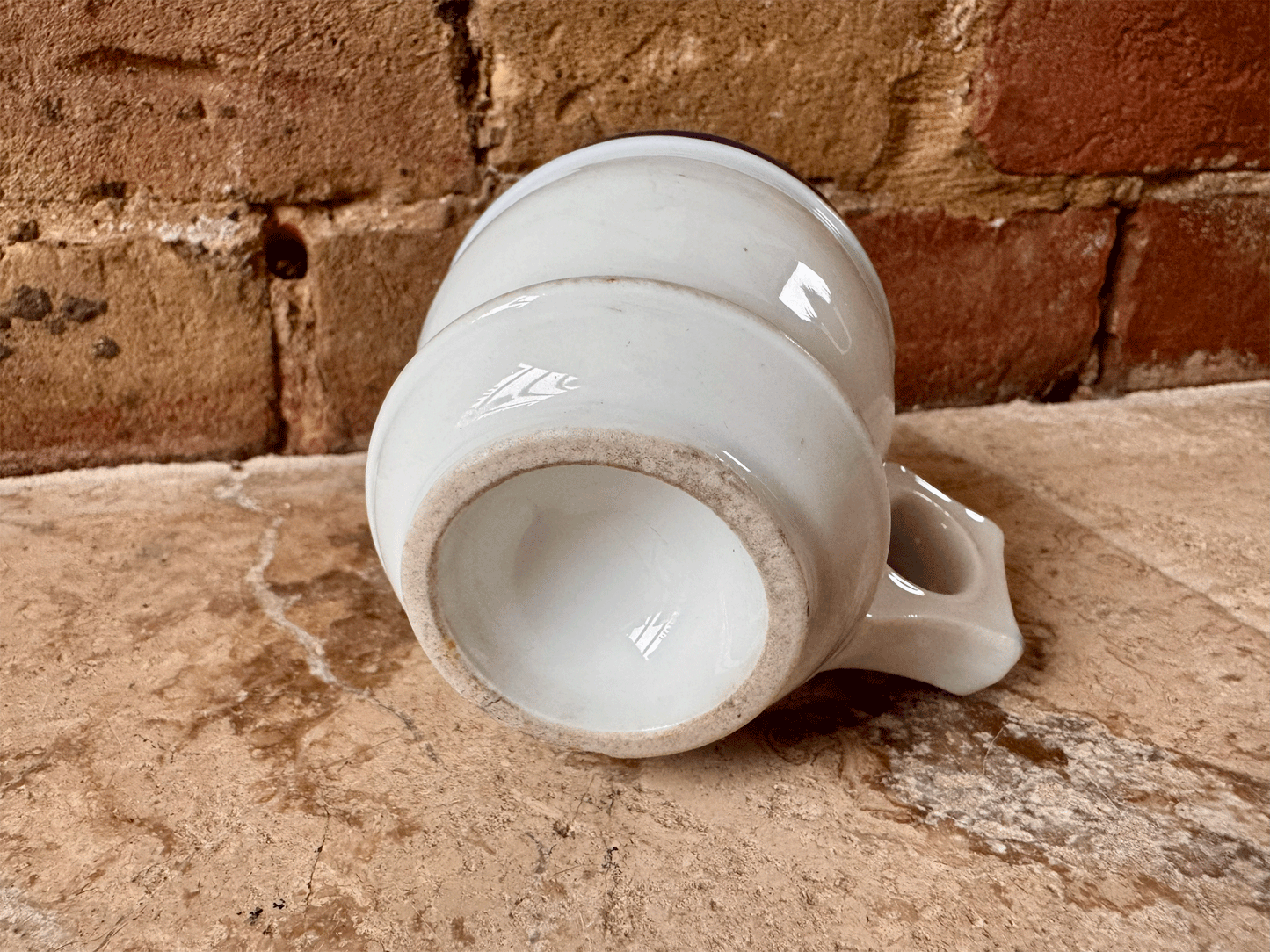 antique french 19th century rare heavyset ironstone terre de fer brulot mug blue white coffee cup