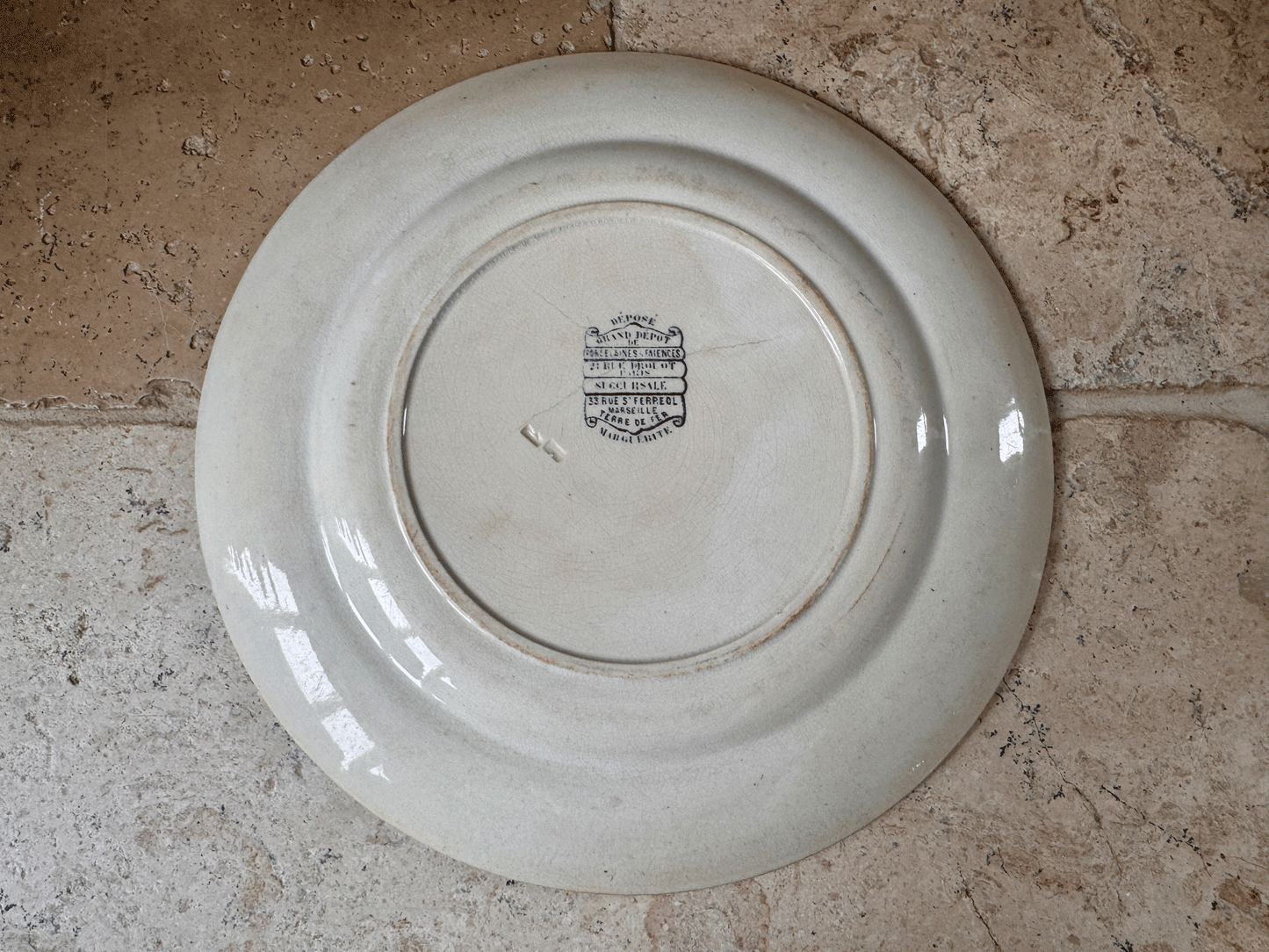 antique french dark blue transferware ironstone terre de fer pate grand depot marguerite