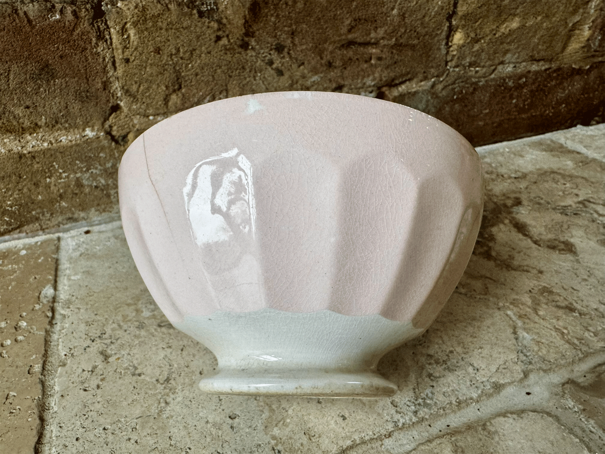 chippy timeworn pastel pink antique ironstone terre de fer st amand cafe au lait bowl