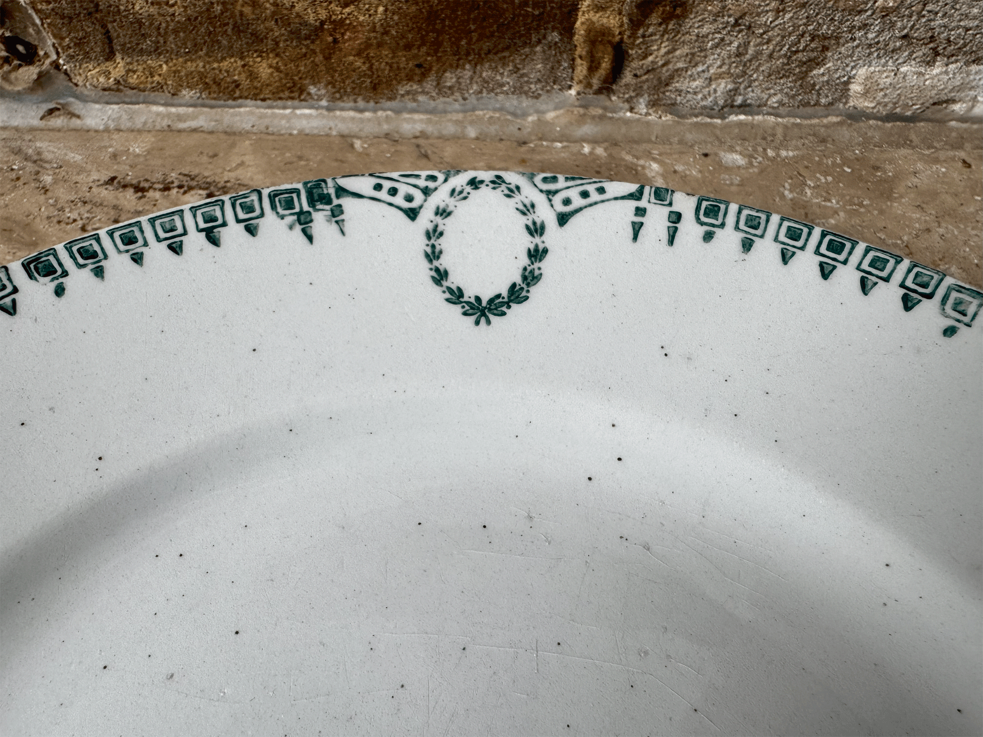 antique french st amand terre de fer ironstone green transferware plate set