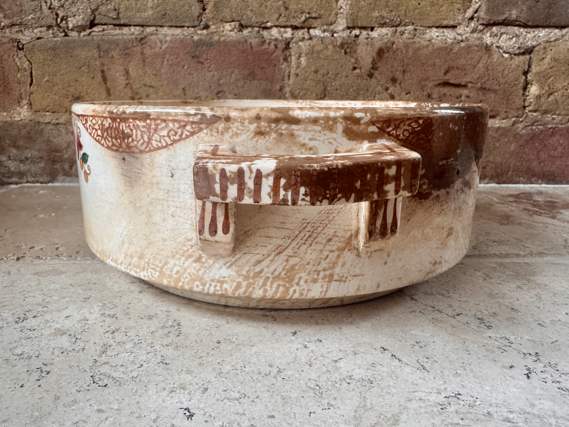 antique stained heavily patinated timeworn aged french terre de fer ironstone tureen soupiere longwy monaco