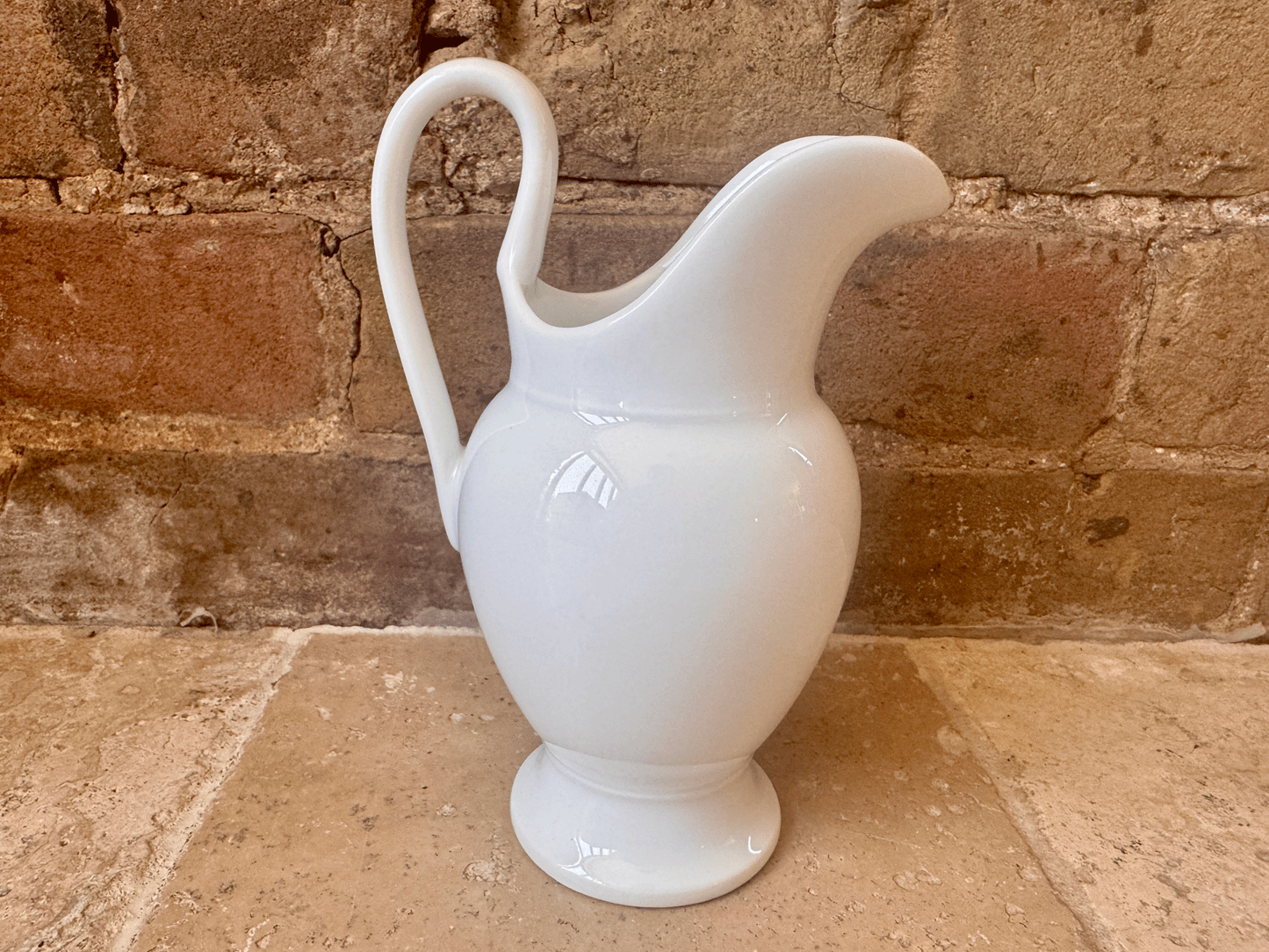 antique french porcelain tall high curved handle plain white pitcher jug vase