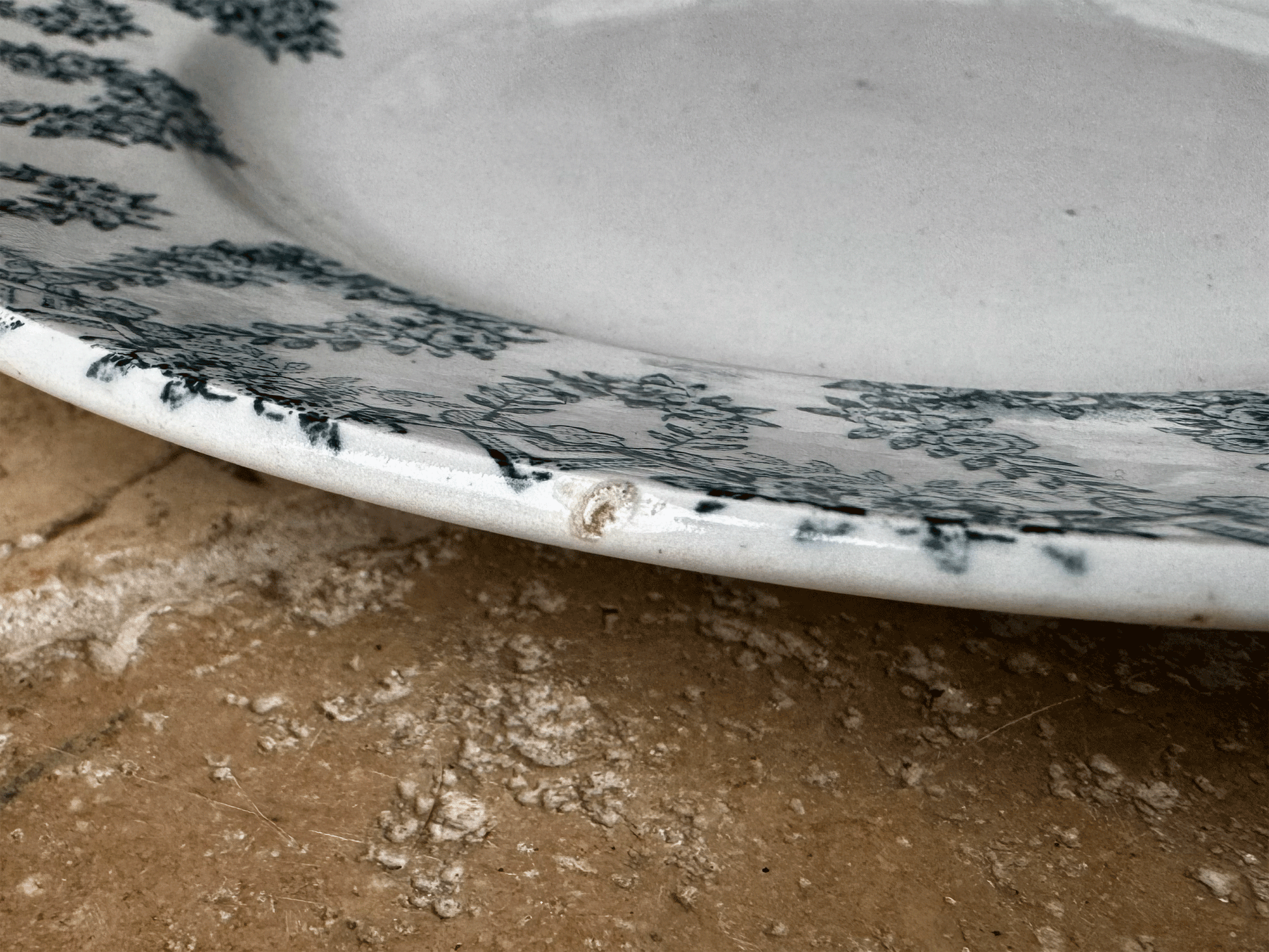 antique french terre de fer ironstone side plate lebacq bouchart green floral transferware garland border