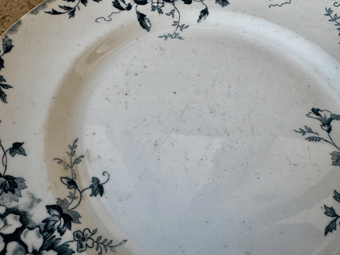 antique french st amand hamage ironstone terre de fer teal transferware plate floral marie louise pattern