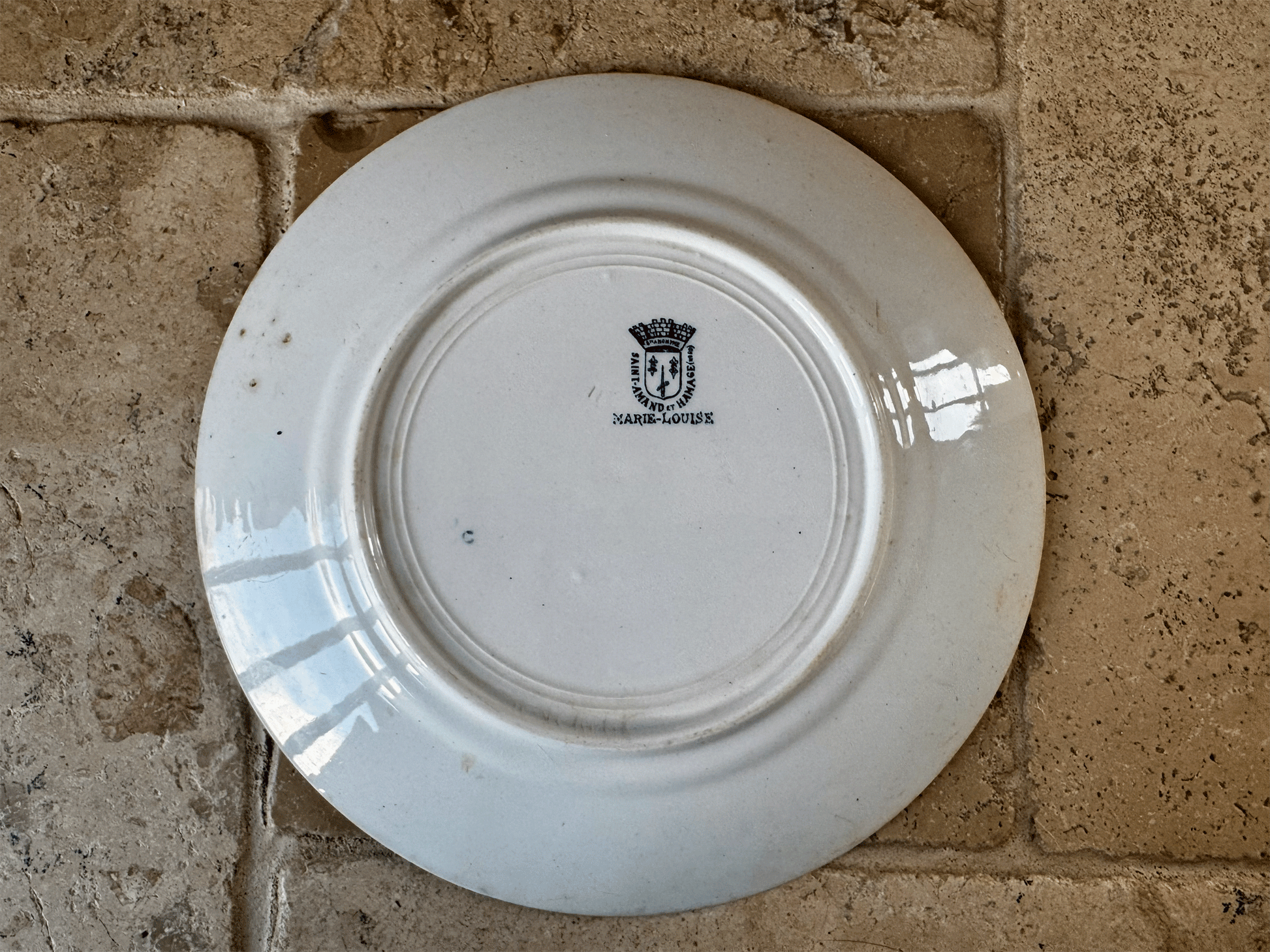 antique french st amand hamage ironstone terre de fer teal transferware plate floral marie louise pattern