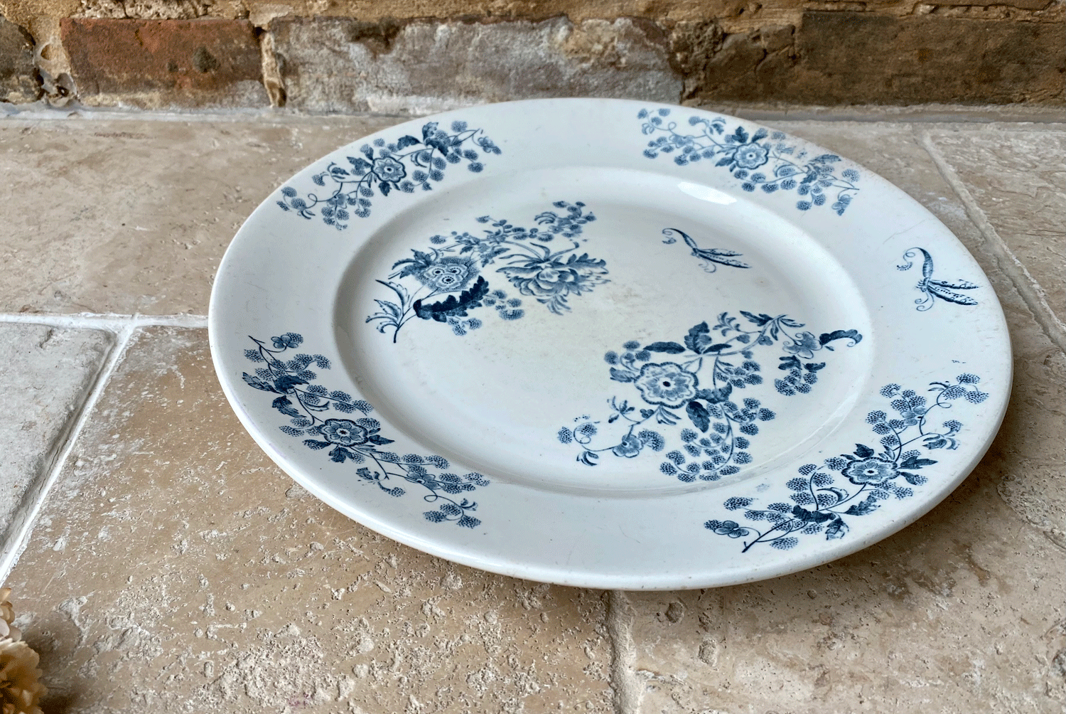 antique french large blue white ironstone transferware platter 