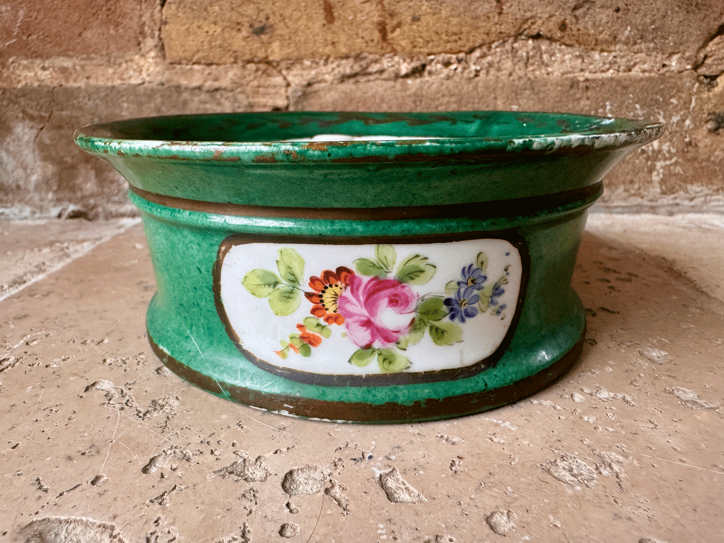 antique french jean pouyat limoges encrier inkwell decorative hand painted floral panels