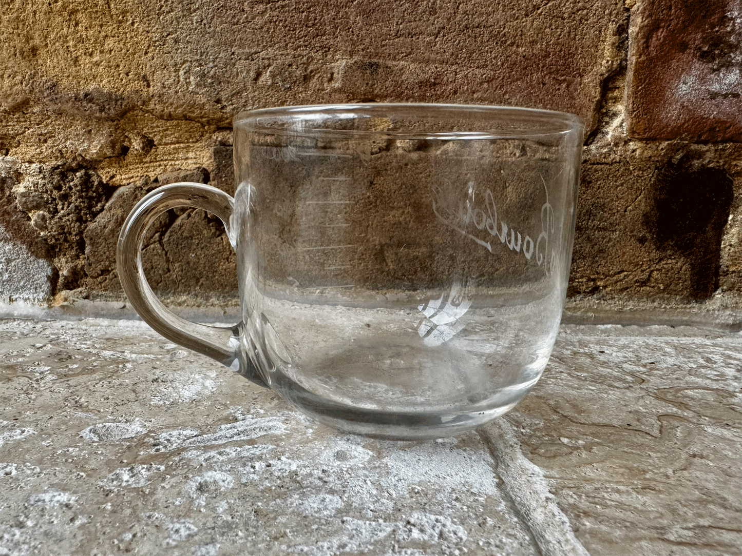 antique vintage french glass measuring cup acid etched souvenir la bourboule