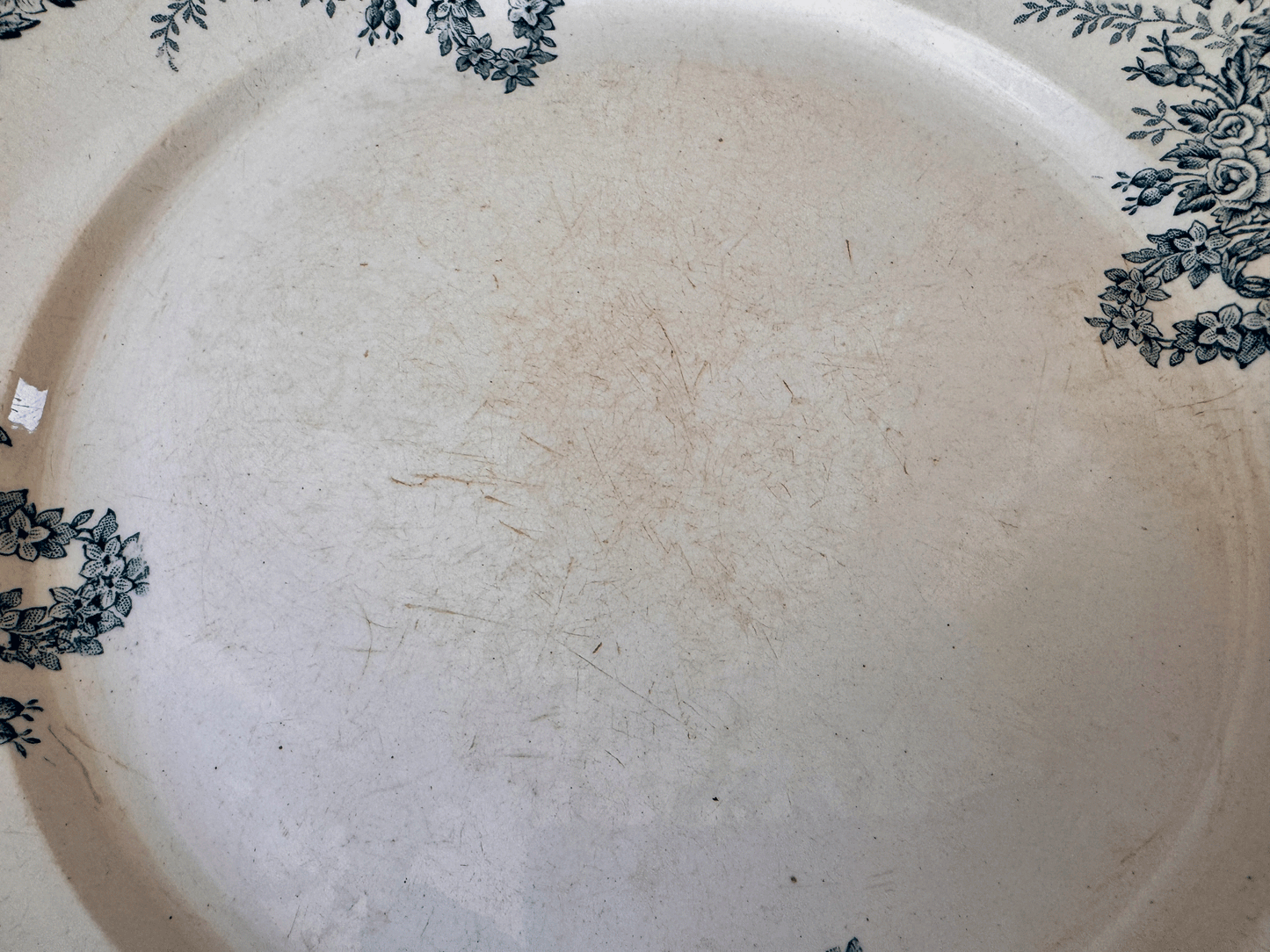 large antique french teal green blue transferware terre de fer ironstone platter lebacqz bouchart colombier birds