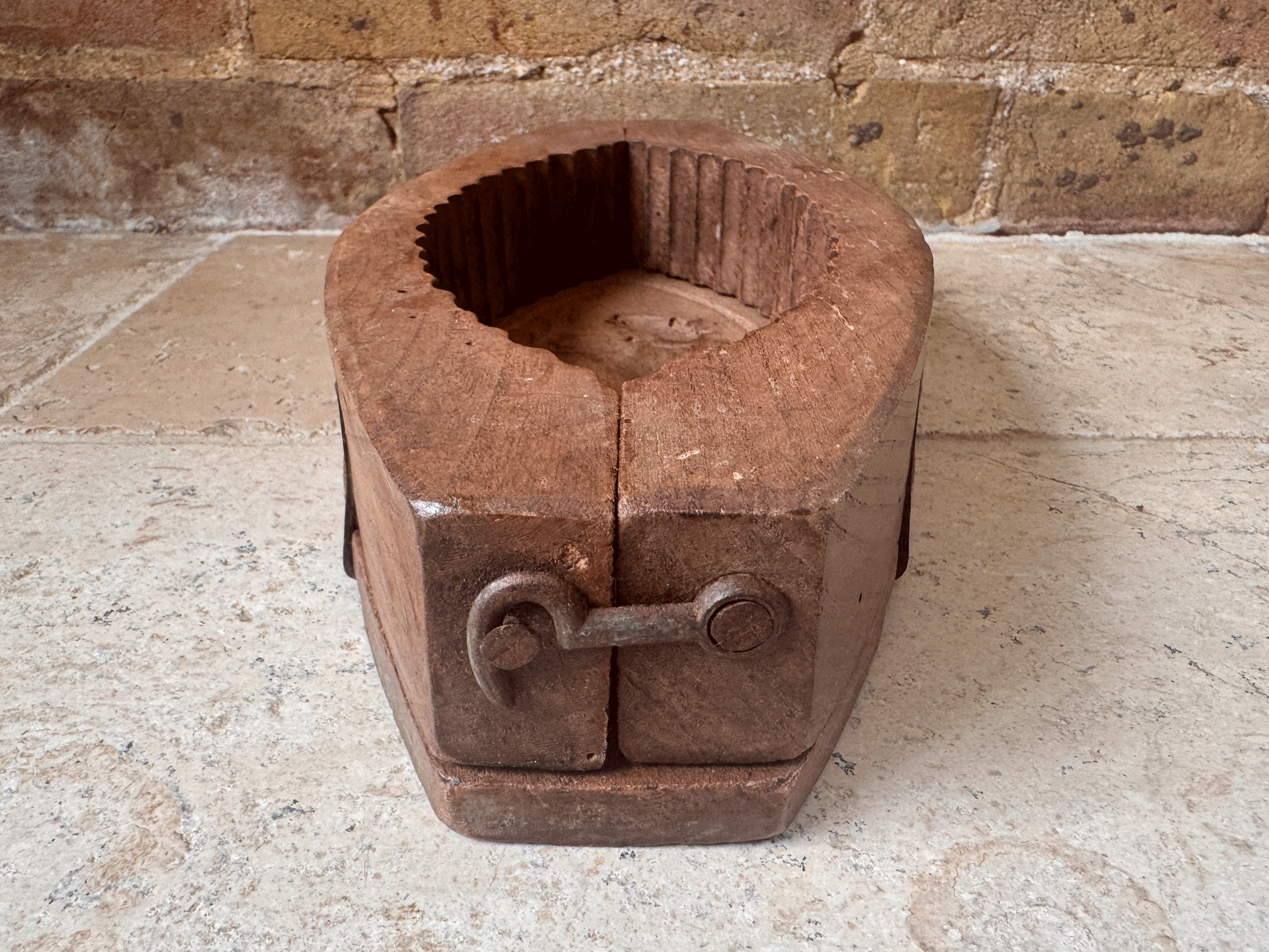 large antique french rustic grazing cow carved wooden treen butter brick mould