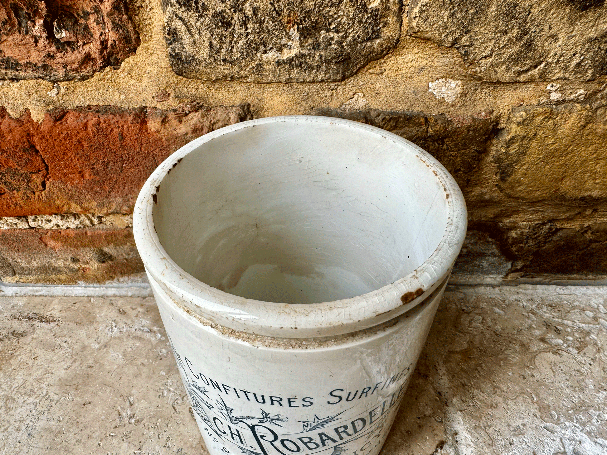 rare large antique french white ironstone large ch robardelle teal confiture advertising pot