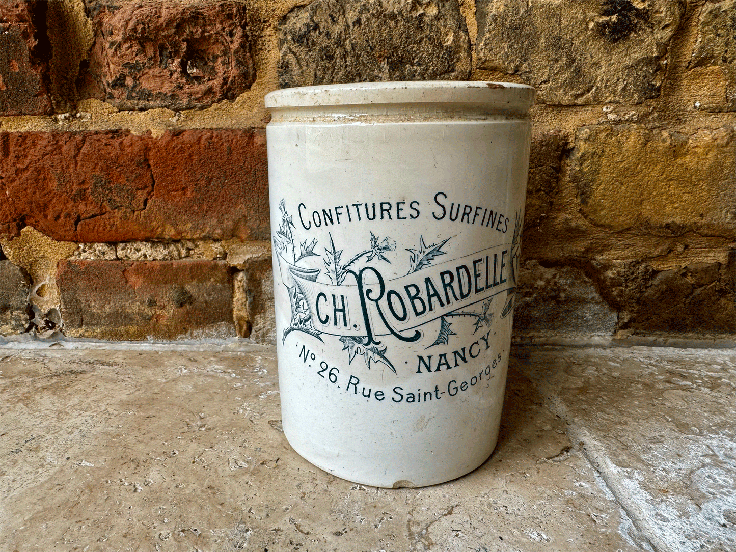 rare large antique french white ironstone large ch robardelle teal confiture advertising pot