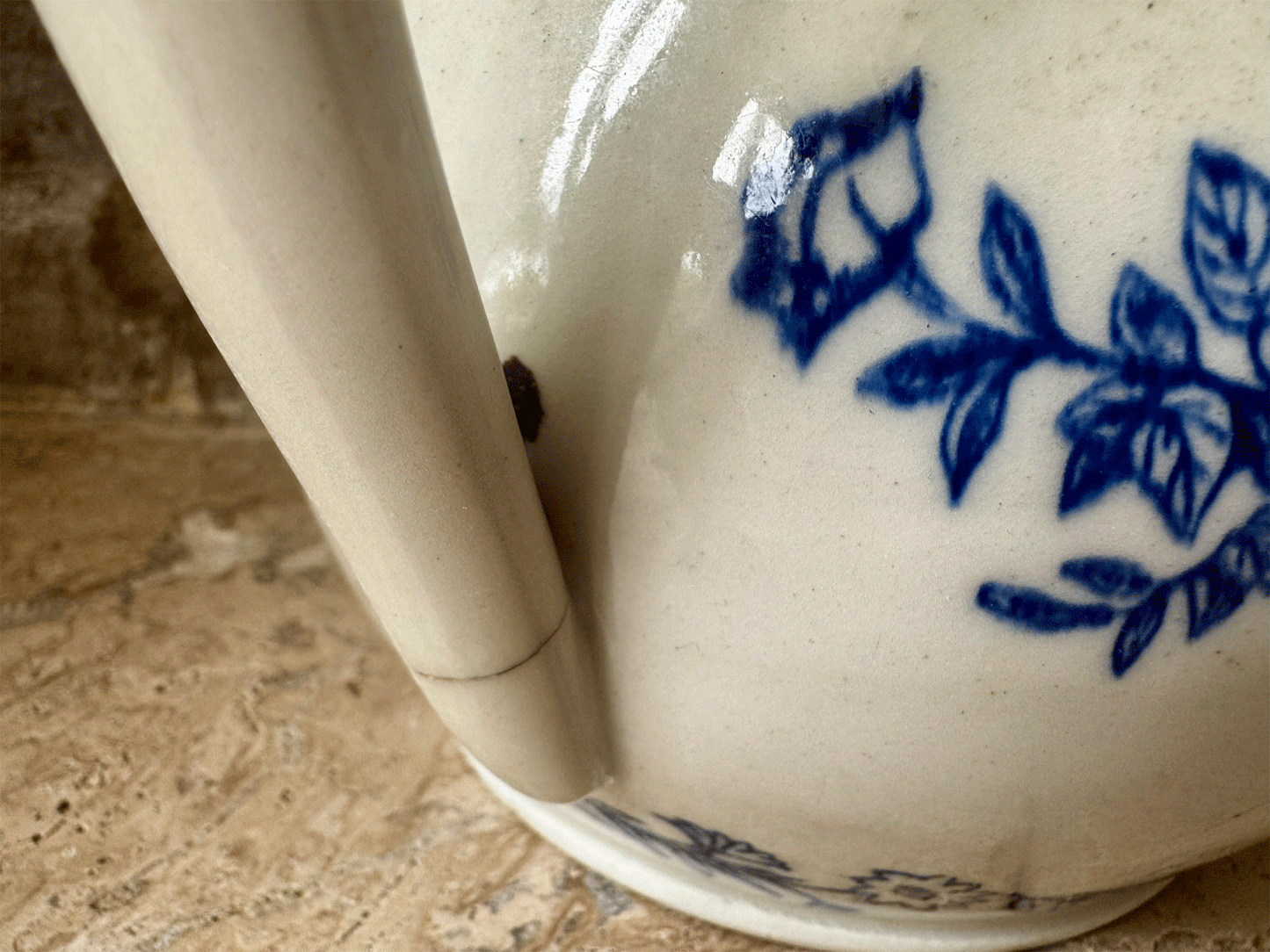 antique french blue white floral extra large small creamer pitcher jug