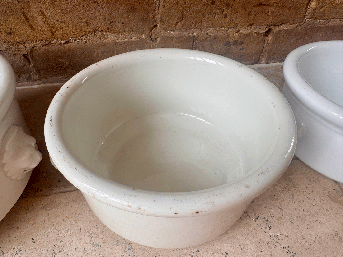 antique french large heavy plain white ironstone mixing bowl decorative planter cp co mehun