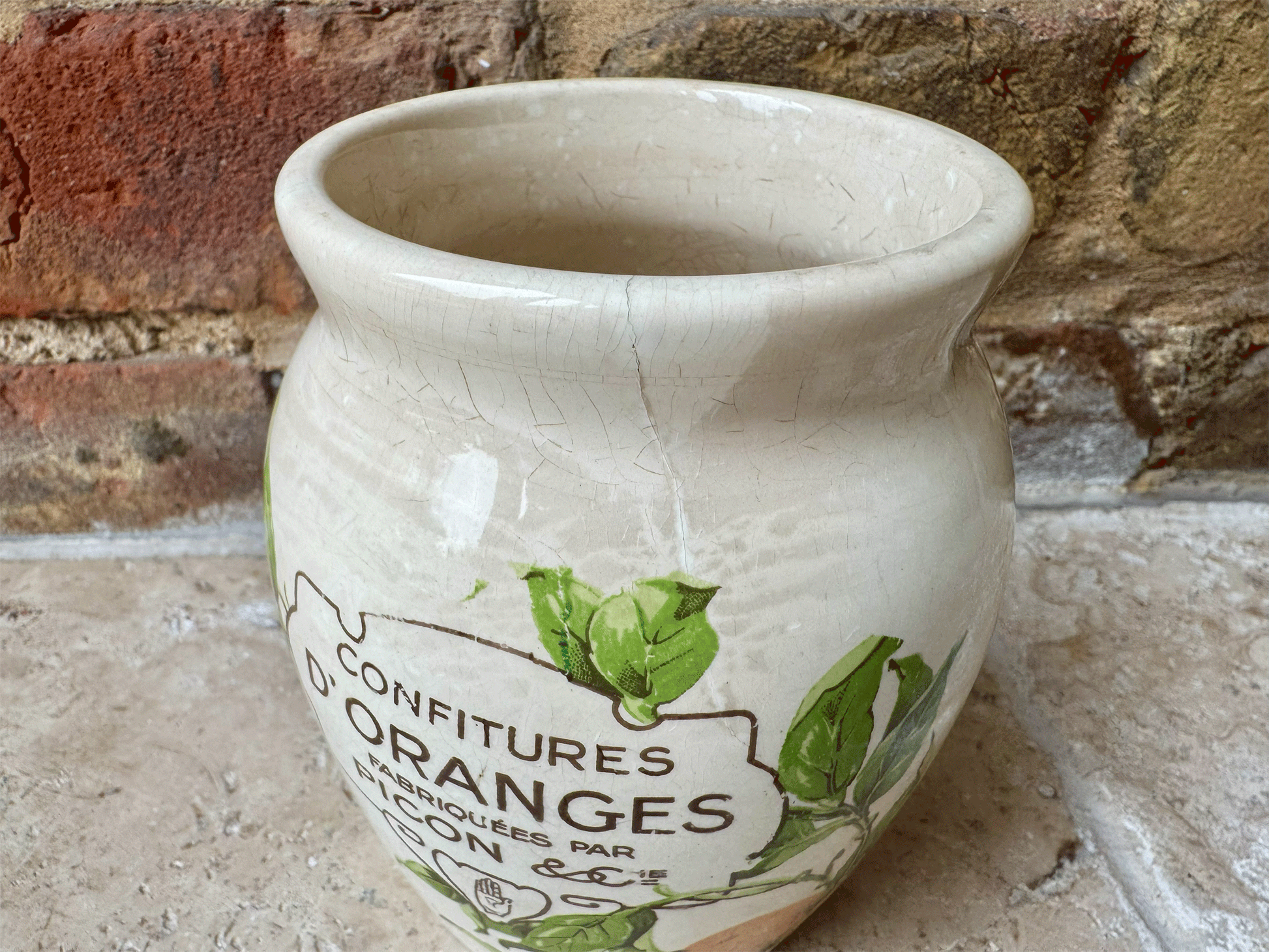 rare large antique french white ironstone picon d'oranges advertising confiture pot