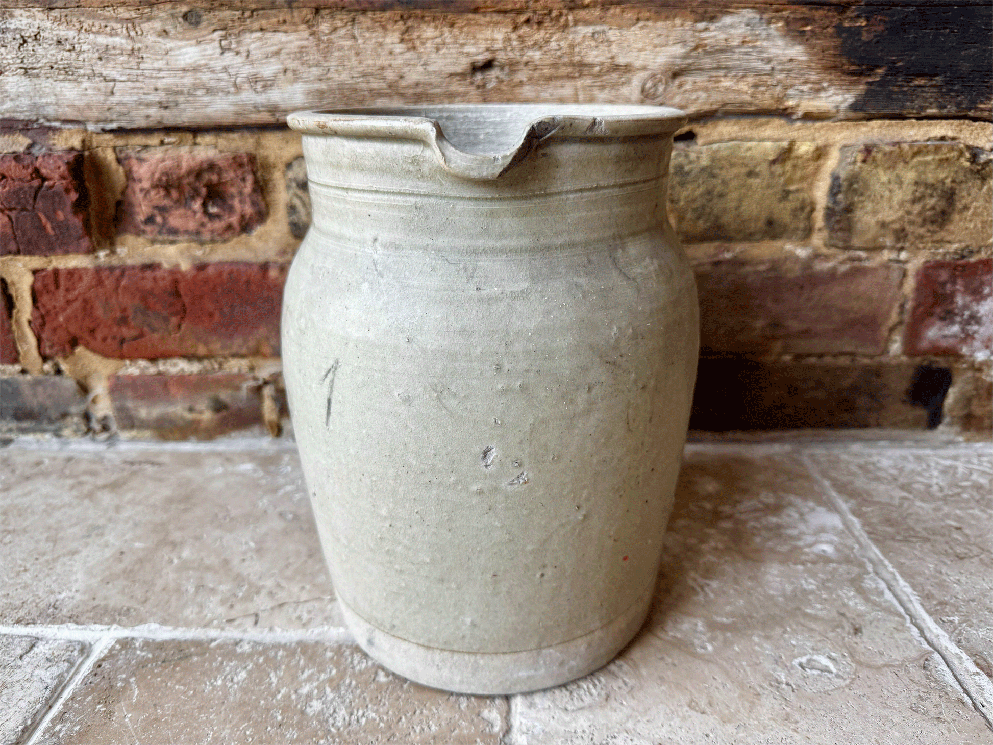 large chunky antique french rustic 19th century stoneware preserving confit jar
