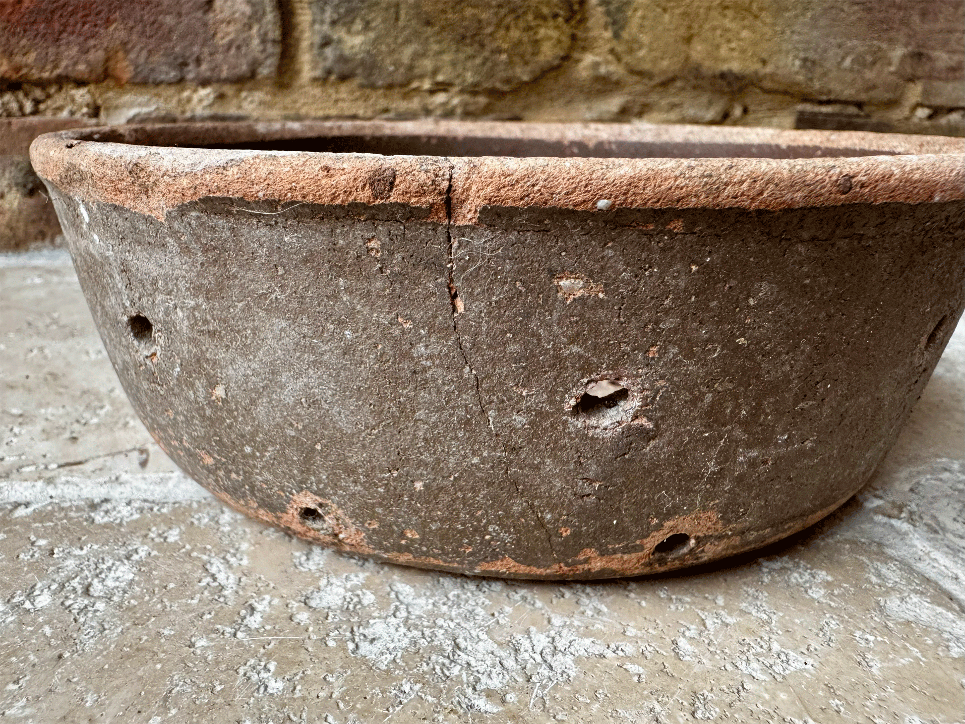 huge large antique rustic french faisselle cheese strainer drainer mould pierced stoneware pot