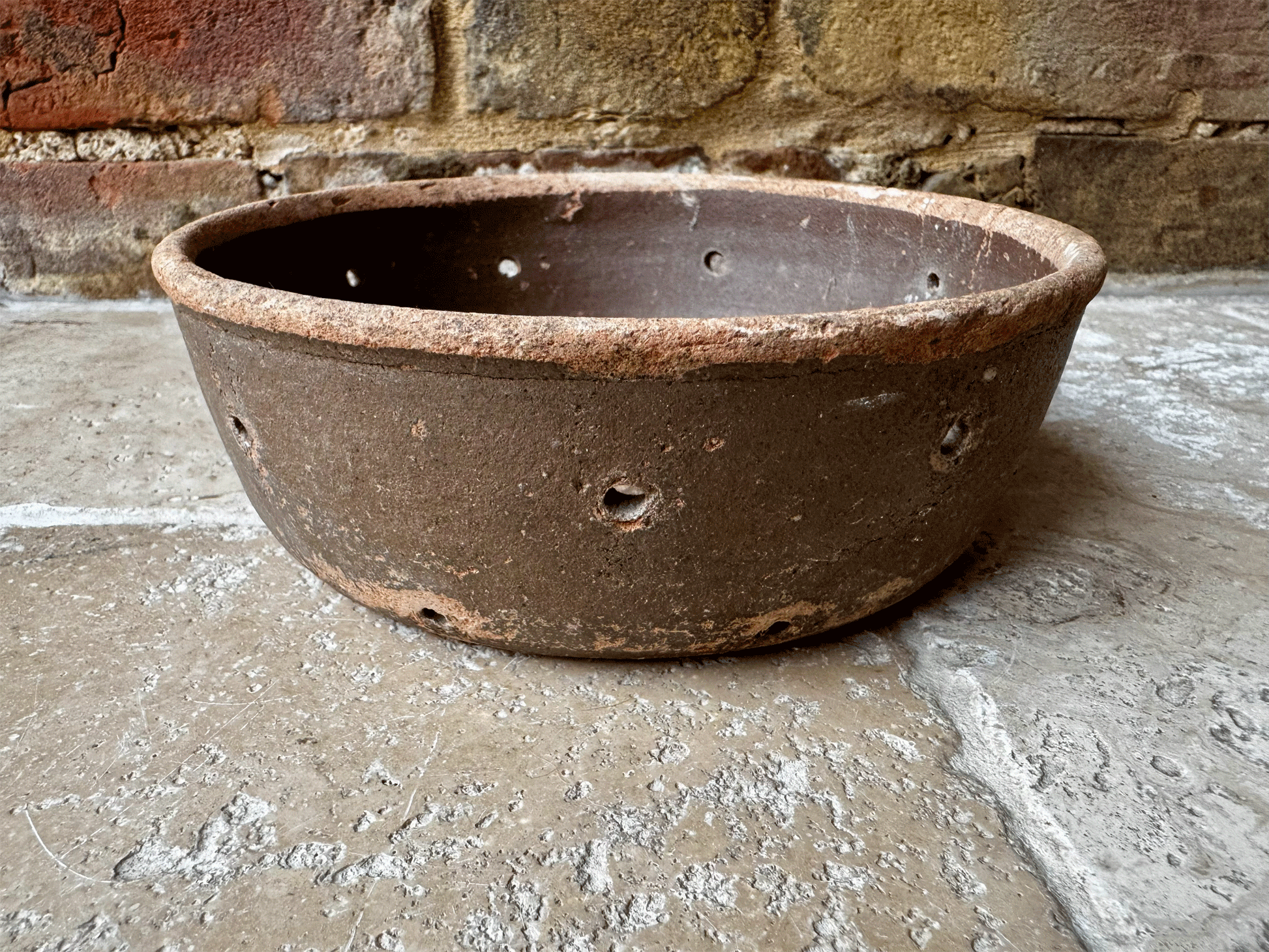 huge large antique rustic french faisselle cheese strainer drainer mould pierced stoneware pot