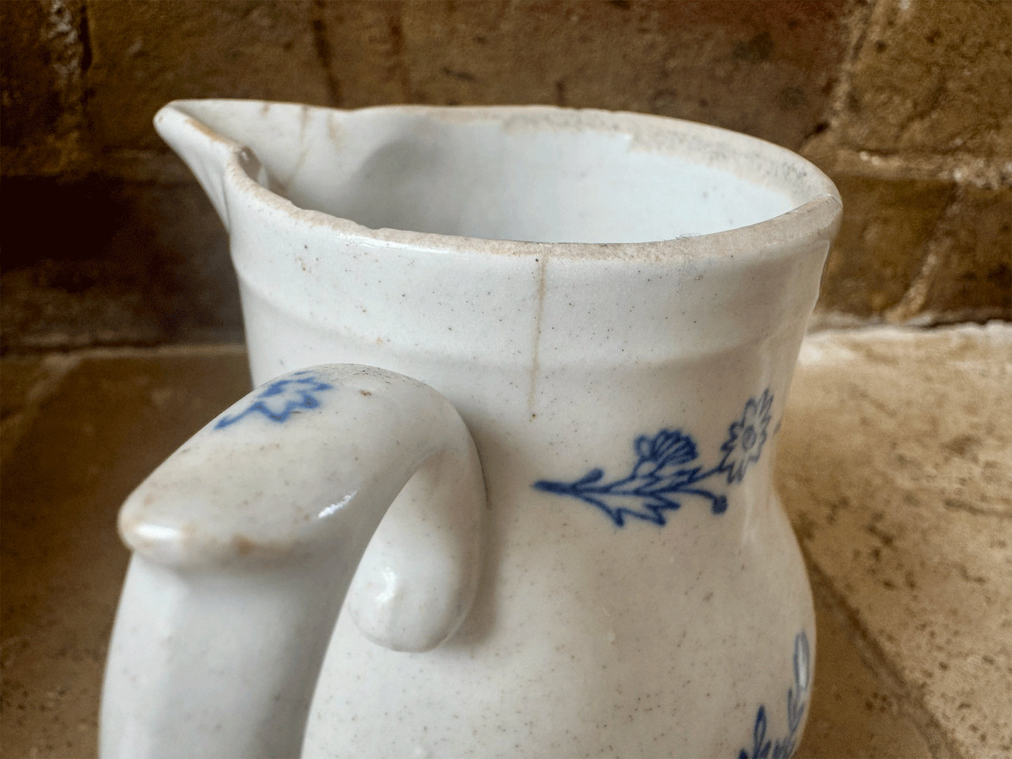 antique french blue white floral extra large small creamer pitcher jug