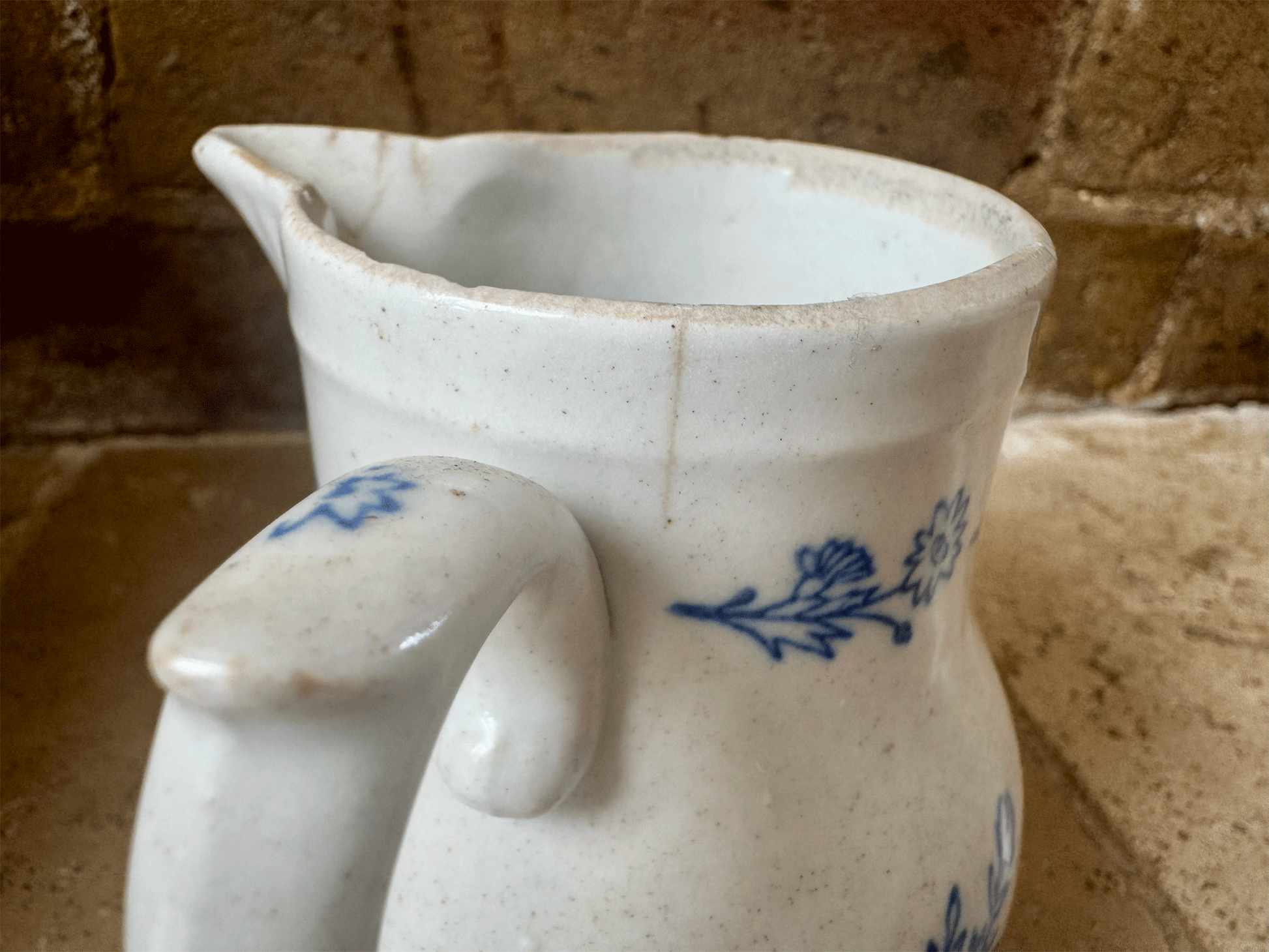 antique french blue white floral extra large small creamer pitcher jug