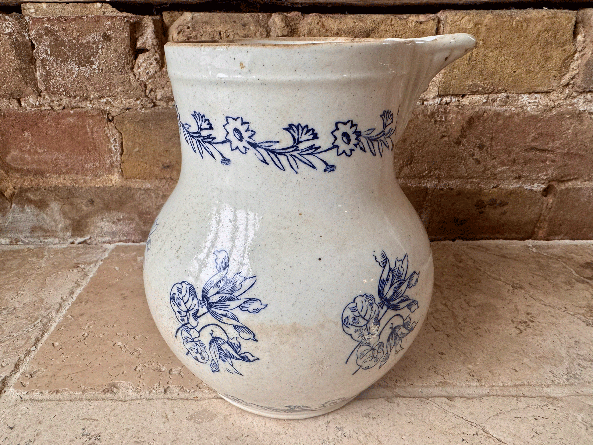 antique french large st uze cobalt blue water pitcher jug