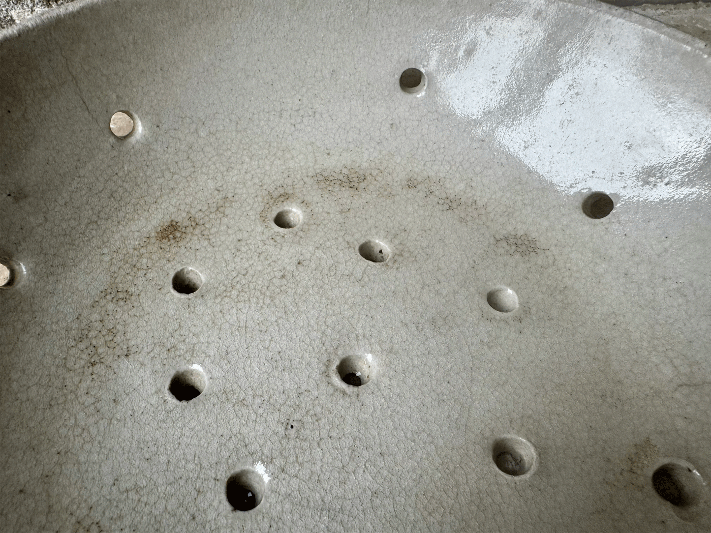 antique french stoneware rustic berry bowl pierced strainer drainer