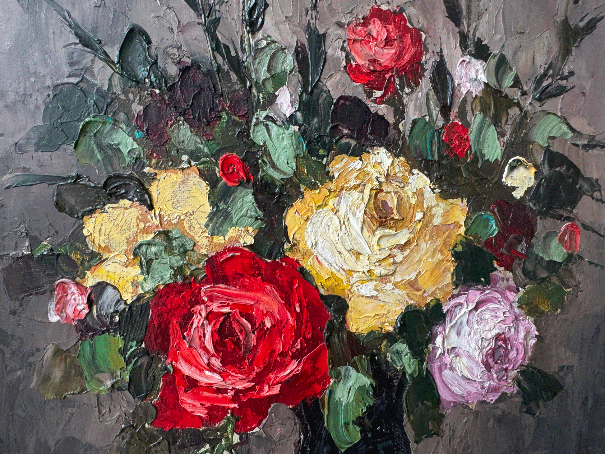antique framed floral roses oil canvas painting signed well known artist c r puget claude roger