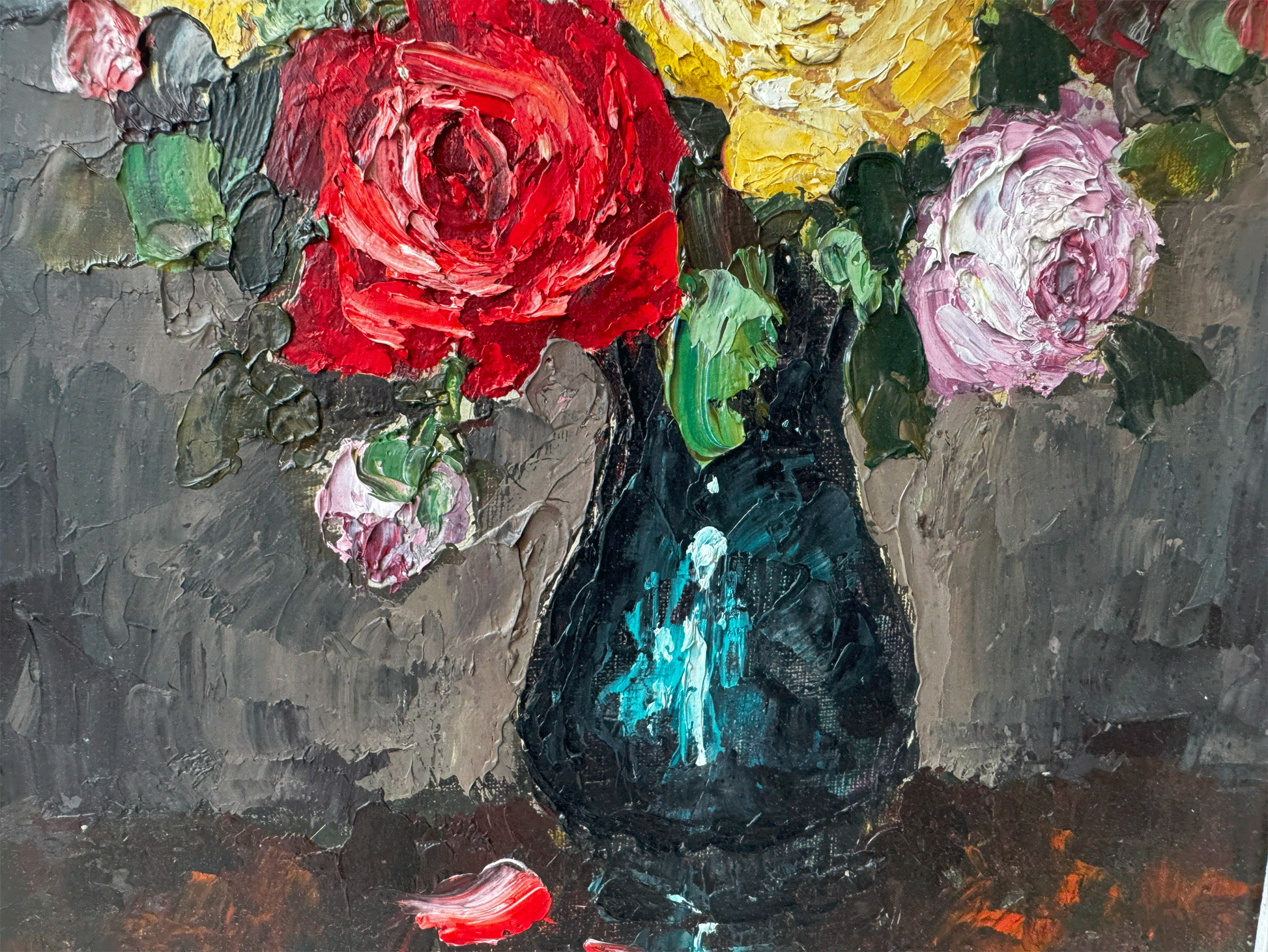 antique framed floral roses oil canvas painting signed well known artist c r puget claude roger