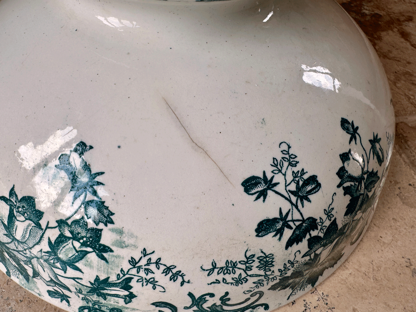 antique french campanule saint amand hamage large deep green teal transferware saladier serving salad bowl